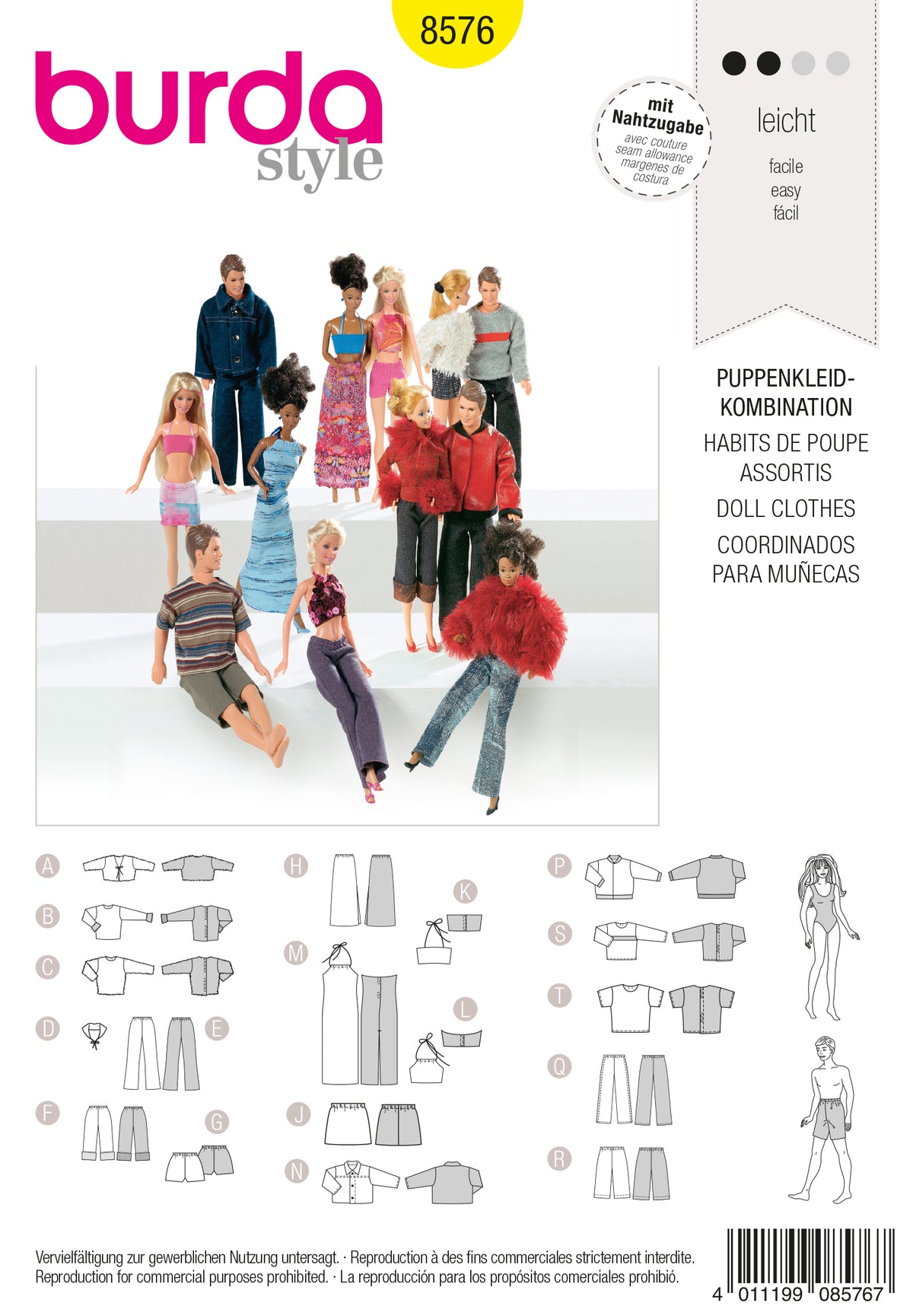 Patron Burda n°8576 - Vêtements pour poupées