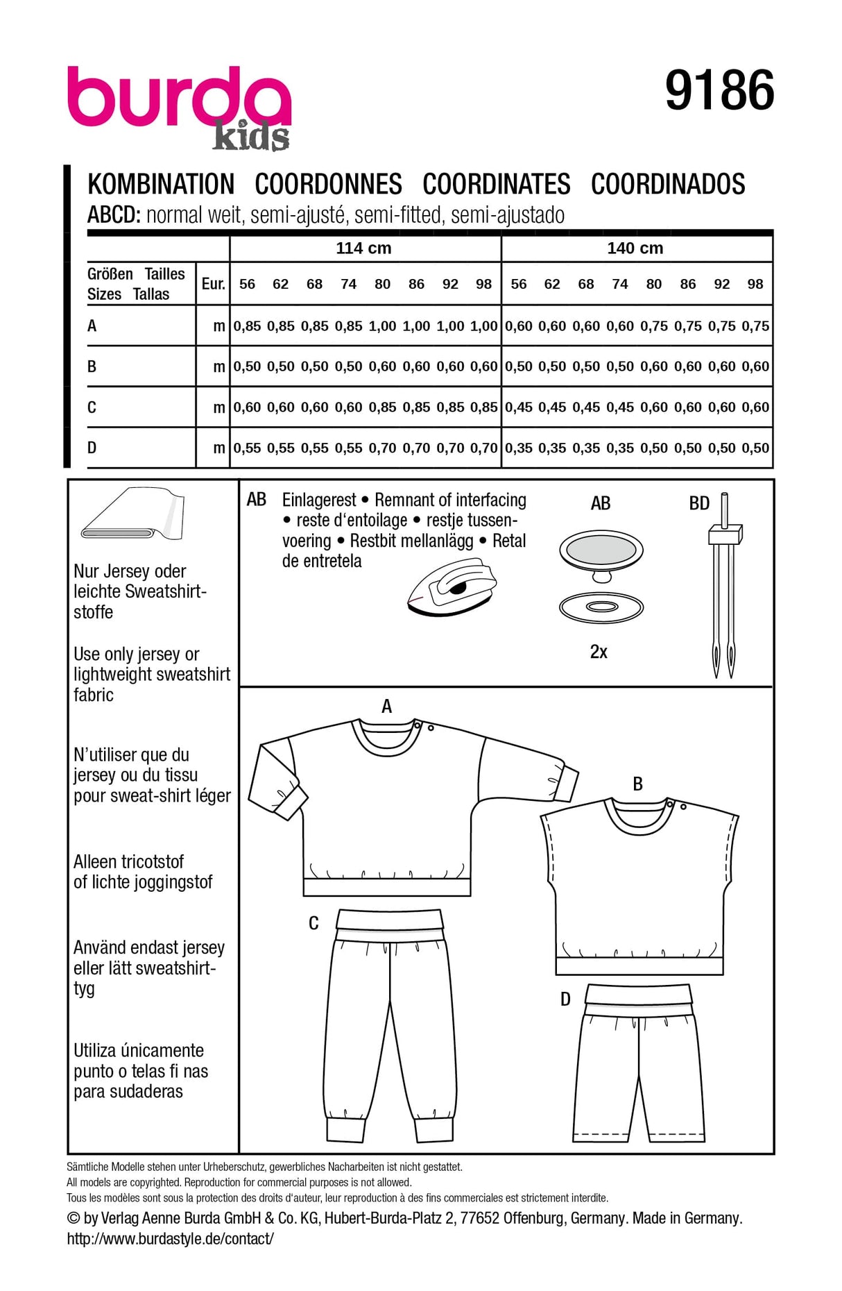 Patron Burda n°9186 - Sweatshirts et pantalons bébé