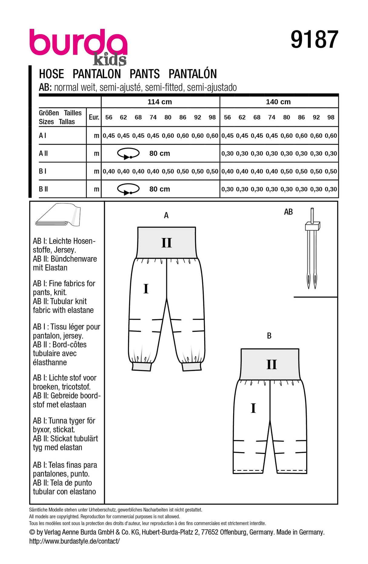 Patron Burda n°9187 - Pantalons bébé