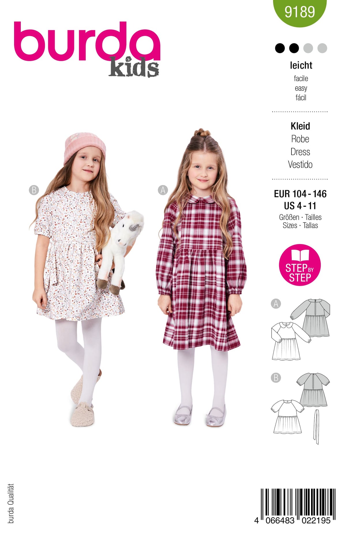 Patron Burda n°9189 - Robes fille