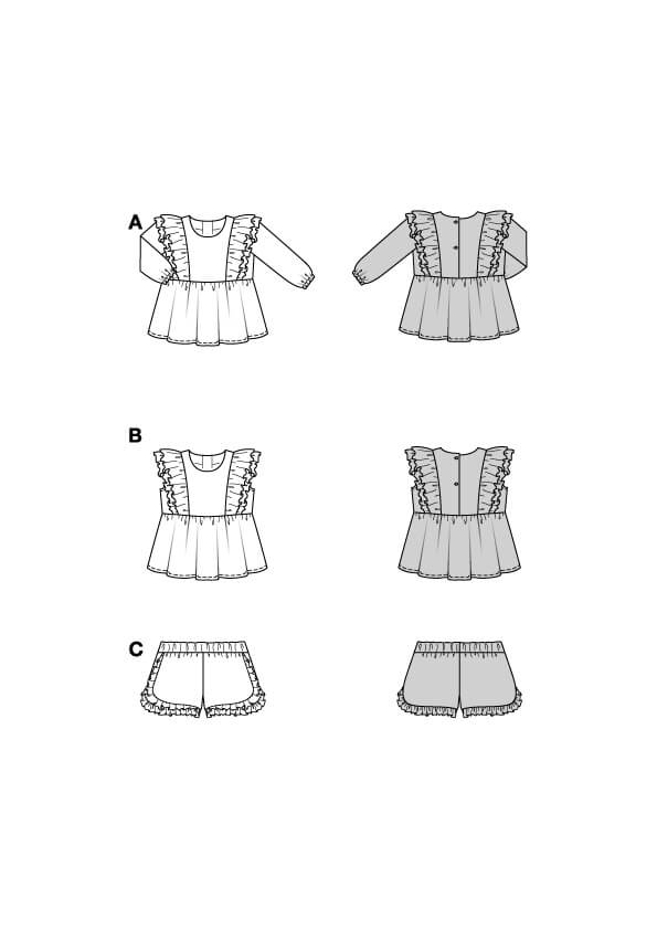 Patron Burda 9190 – Ensemble bébé haut, tunique et short
