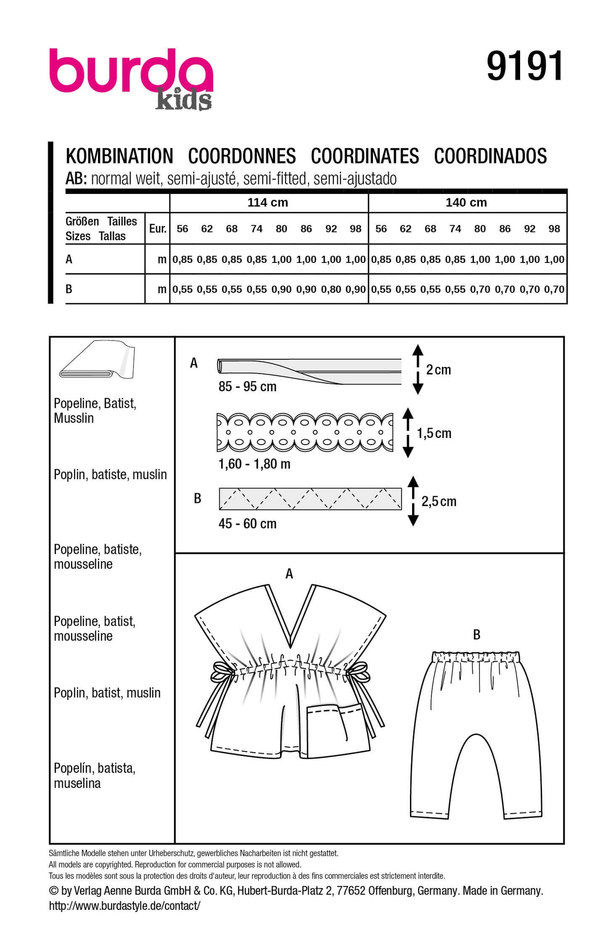 Patron Burda 9191 – Chemisier et pantalon bébé