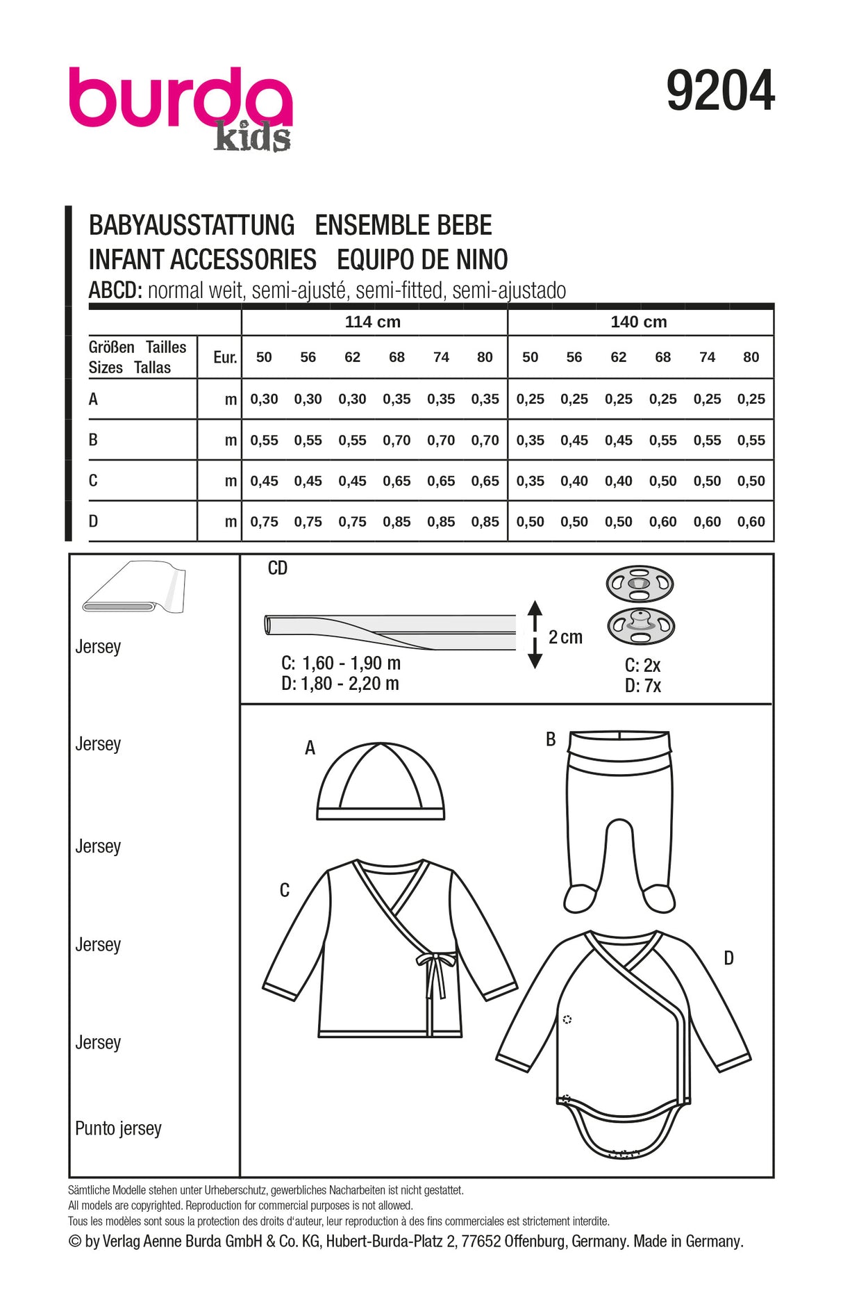 Patron Burda 9204 - Ensemble bébé