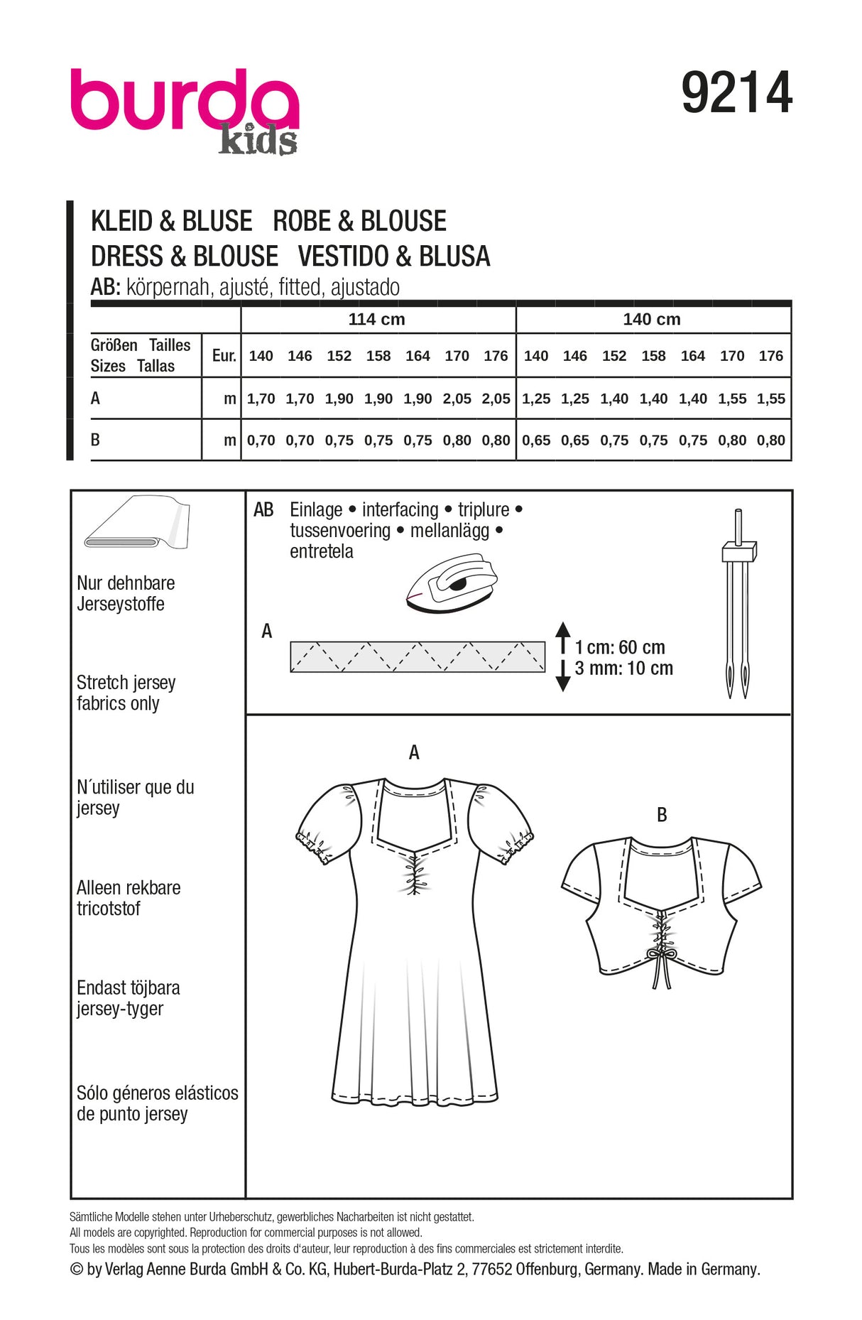 Patron Burda 9214 - Robe et top pour enfants