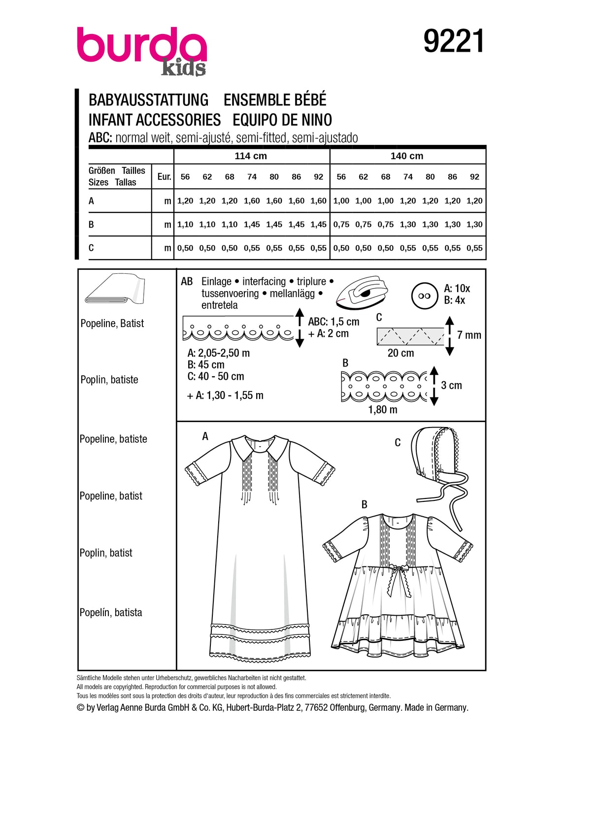 Patron Burda n°9221 - Robe de baptême pour enfants