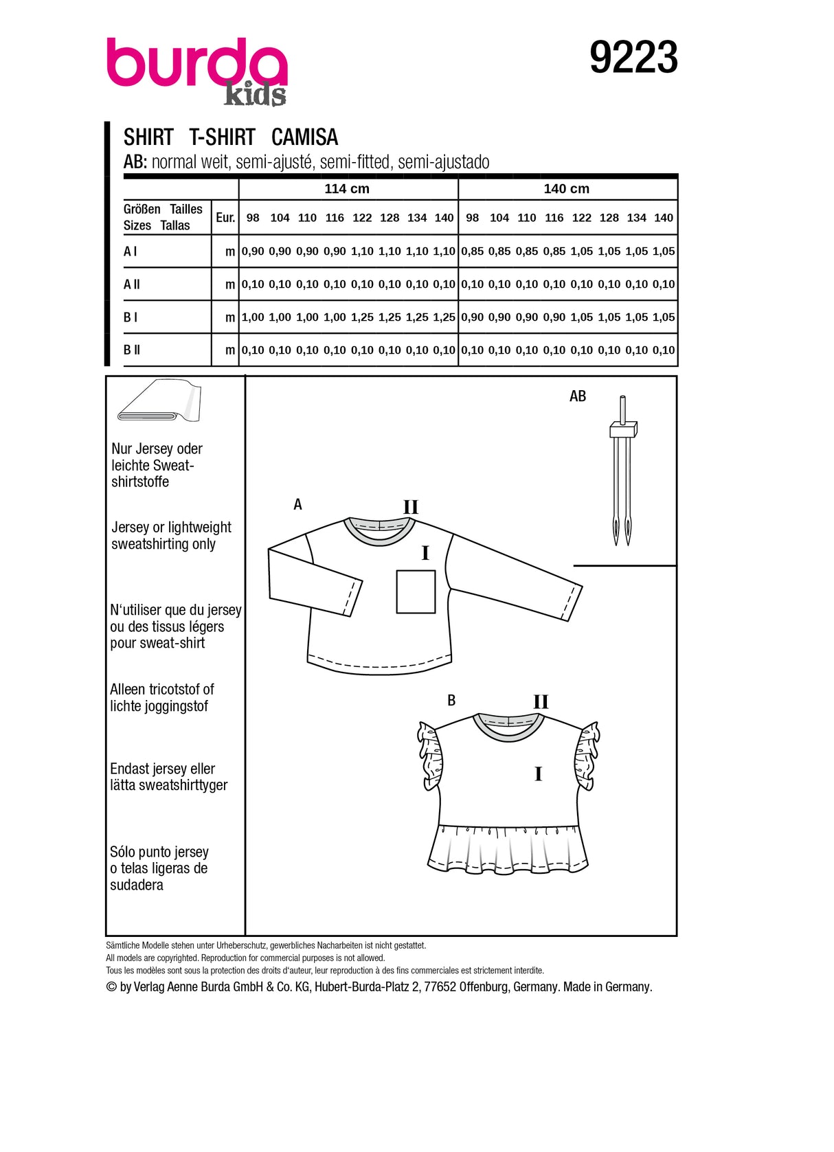 Patron Burda n°9223 - T-shirt pour enfants
