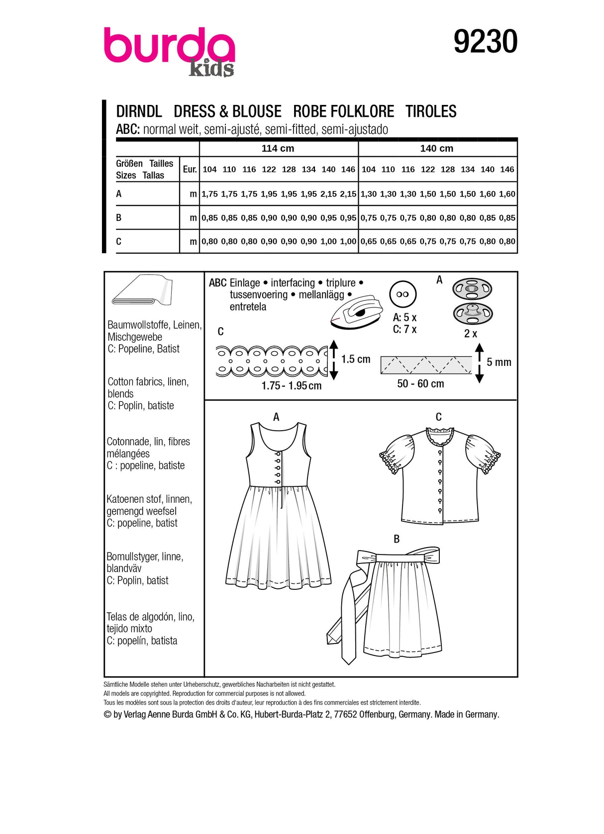 Patron Burda n°9230 - Robe folklorique pour enfants