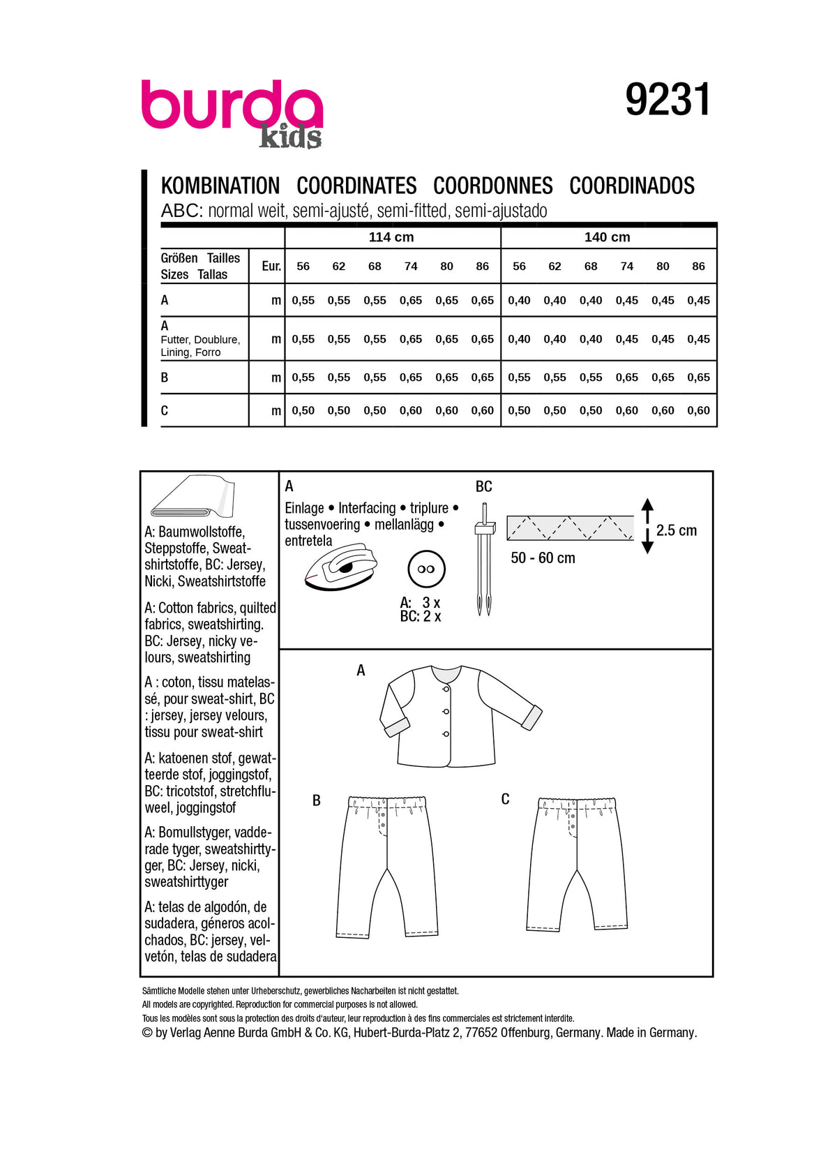 Patron Burda n°9231 - Ensemble pour bébés – Coupons Couture