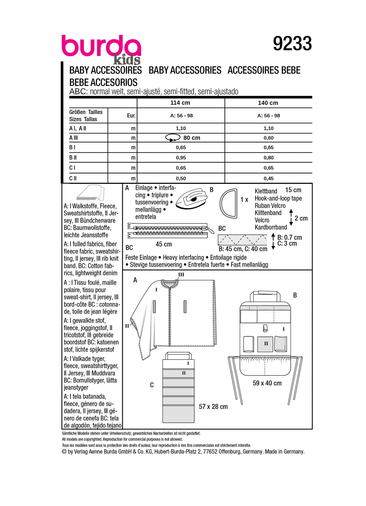 Patron Burda n°9233 - Accessoires pour bébé en voiture
