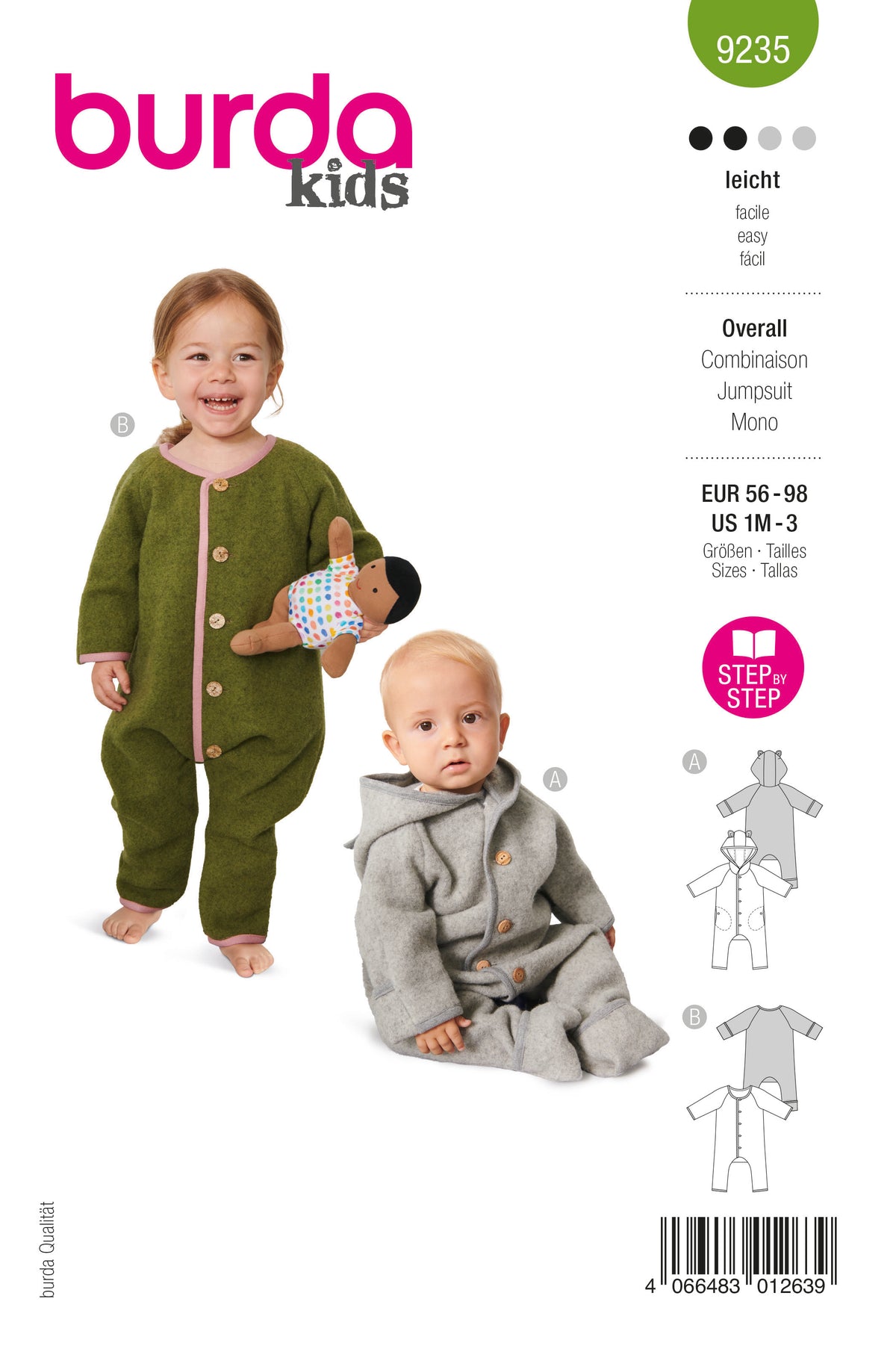 Patron Burda n°9235 - Grenouillère pour bébés