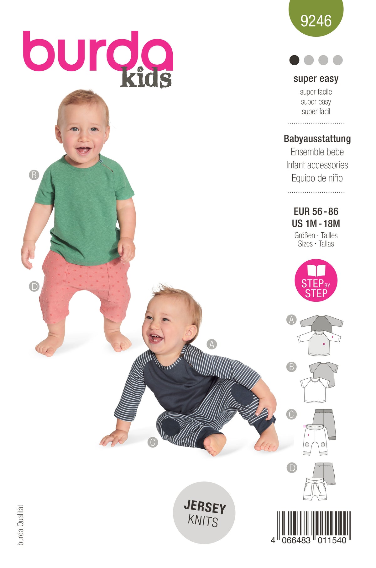 Patron Burda n°9246 - Ensemble tee-shirts et pantalons pour bébés