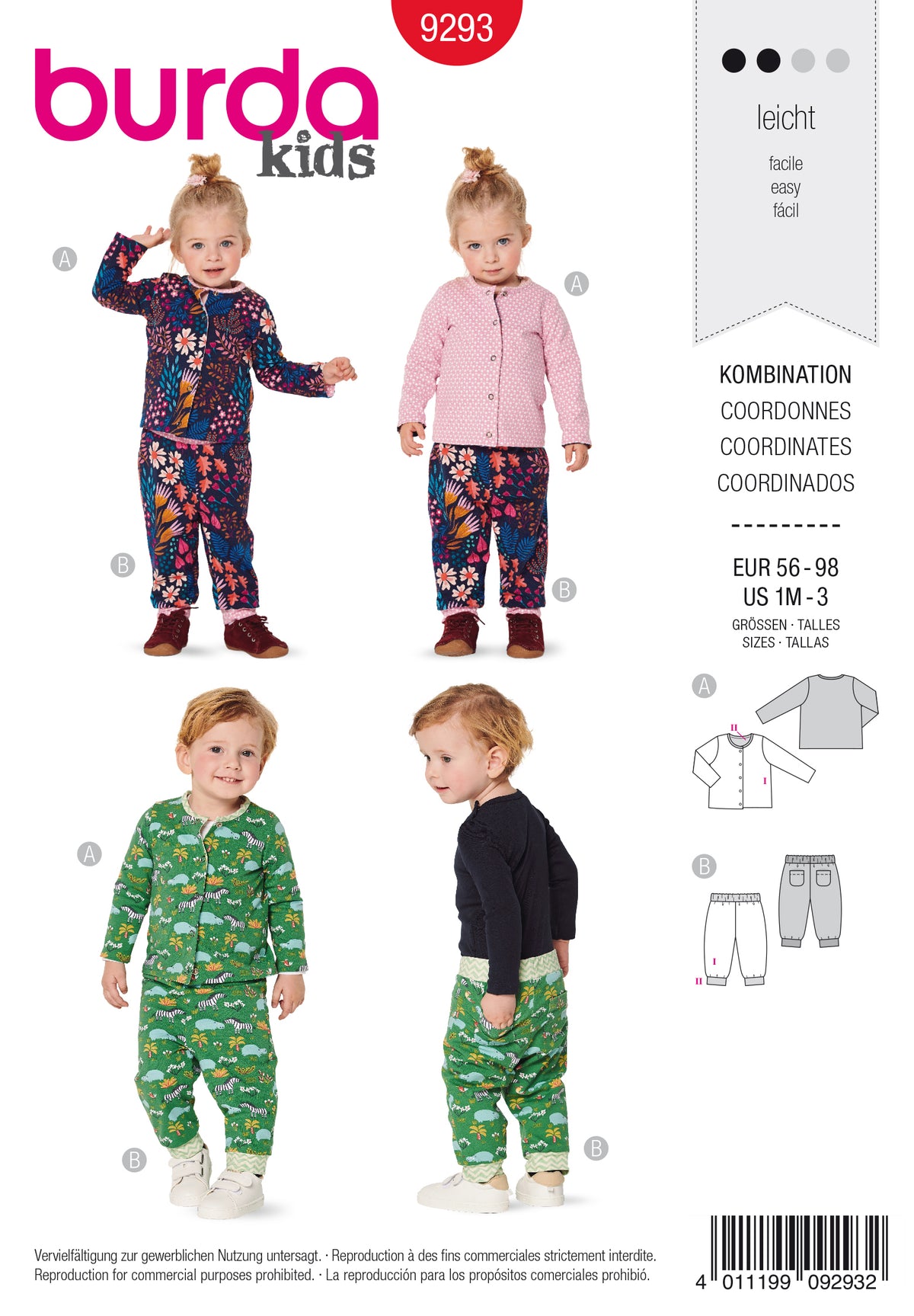 Patron Burda n°9293 - Ensemble bébé : veste et pantalon réversibles