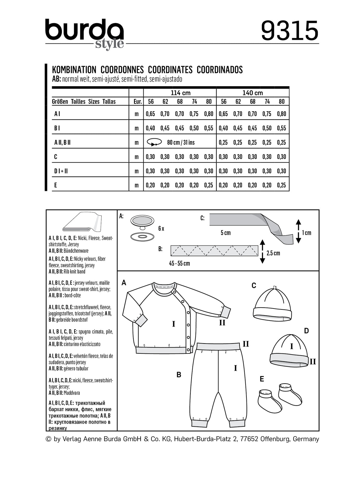Patron Burda n°9315 - Ensemble bébé