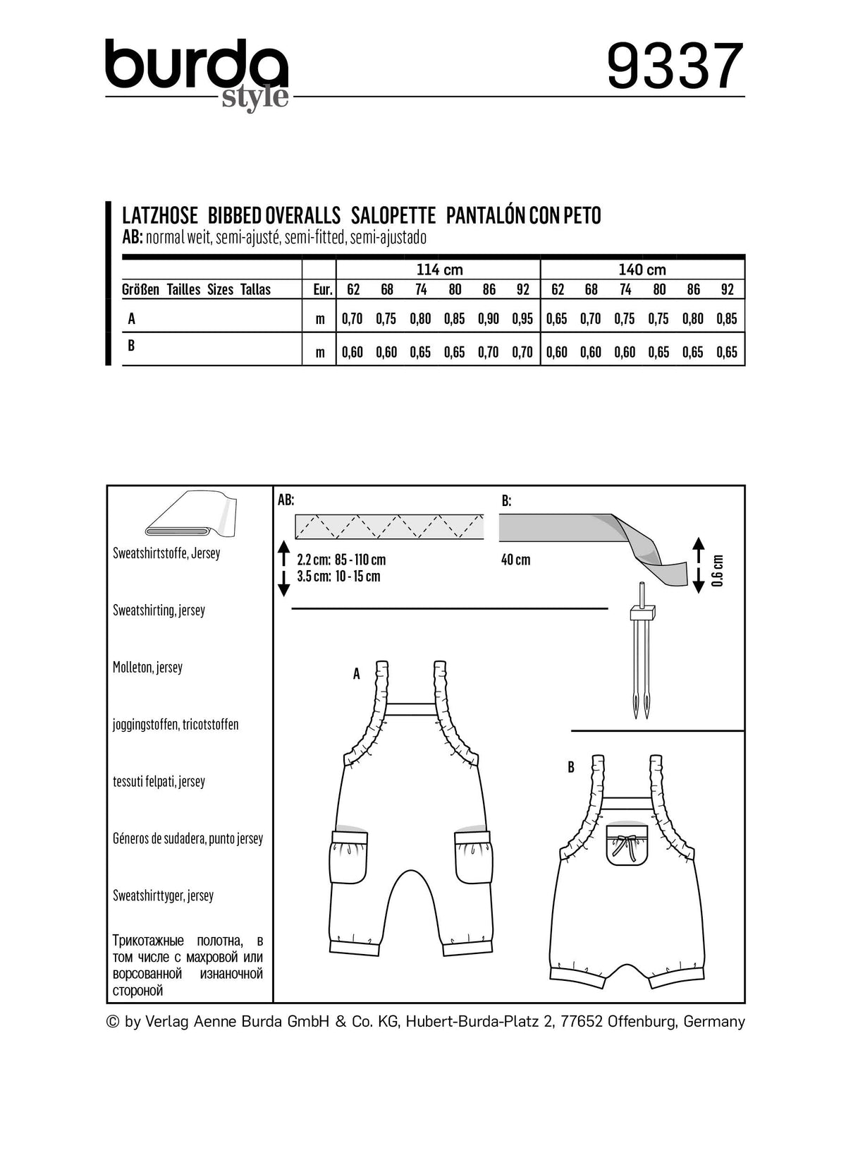 Patron Burda n°9337 – Salopette pour bébé