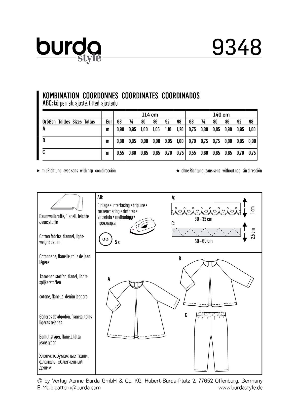 Patron Burda n°9348 – Ensemble pour enfant