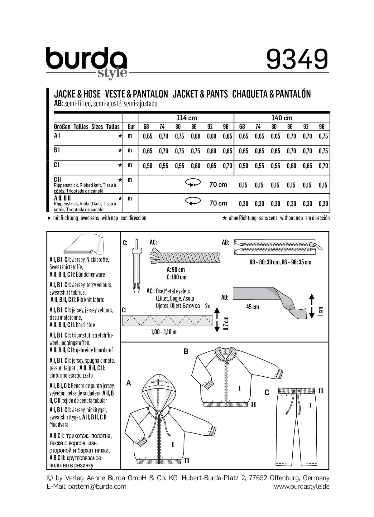 Patron Burda n°9349 – Survêtement pour enfant