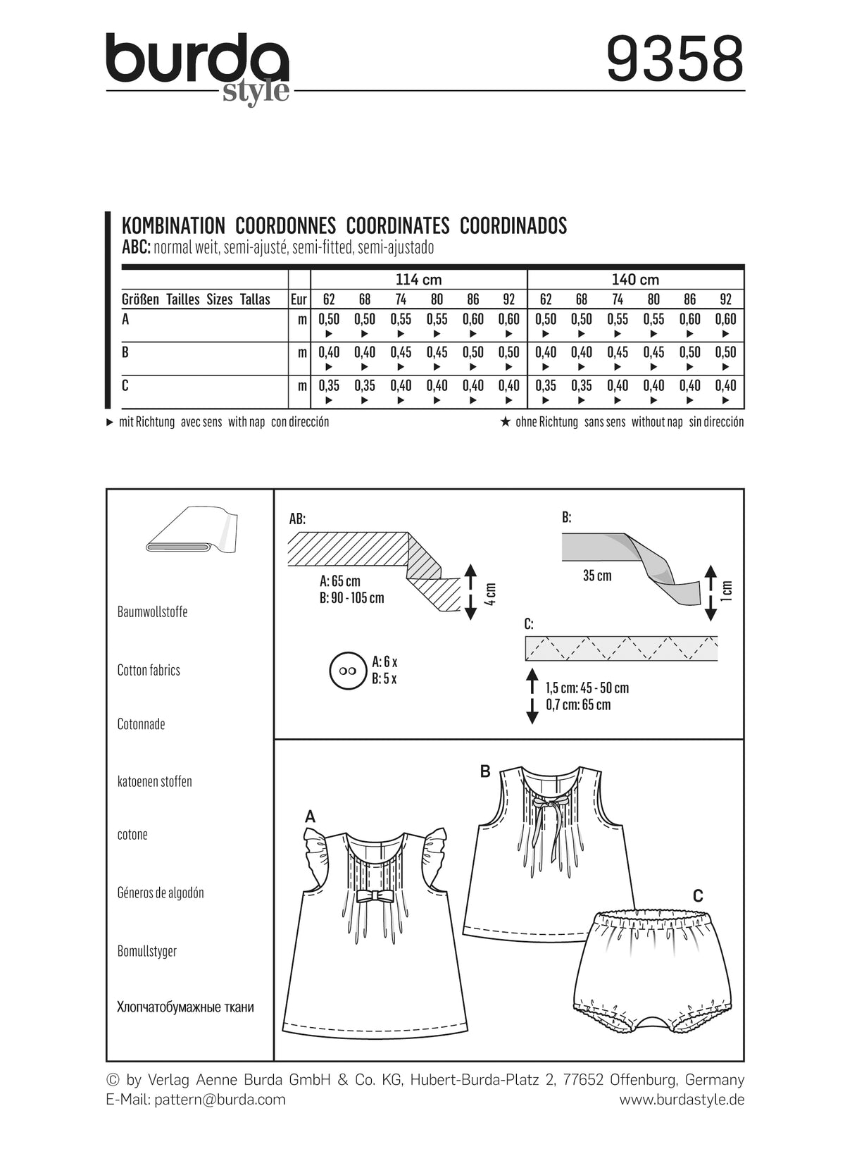 Patron Burda n°9358 – Ensemble bébé