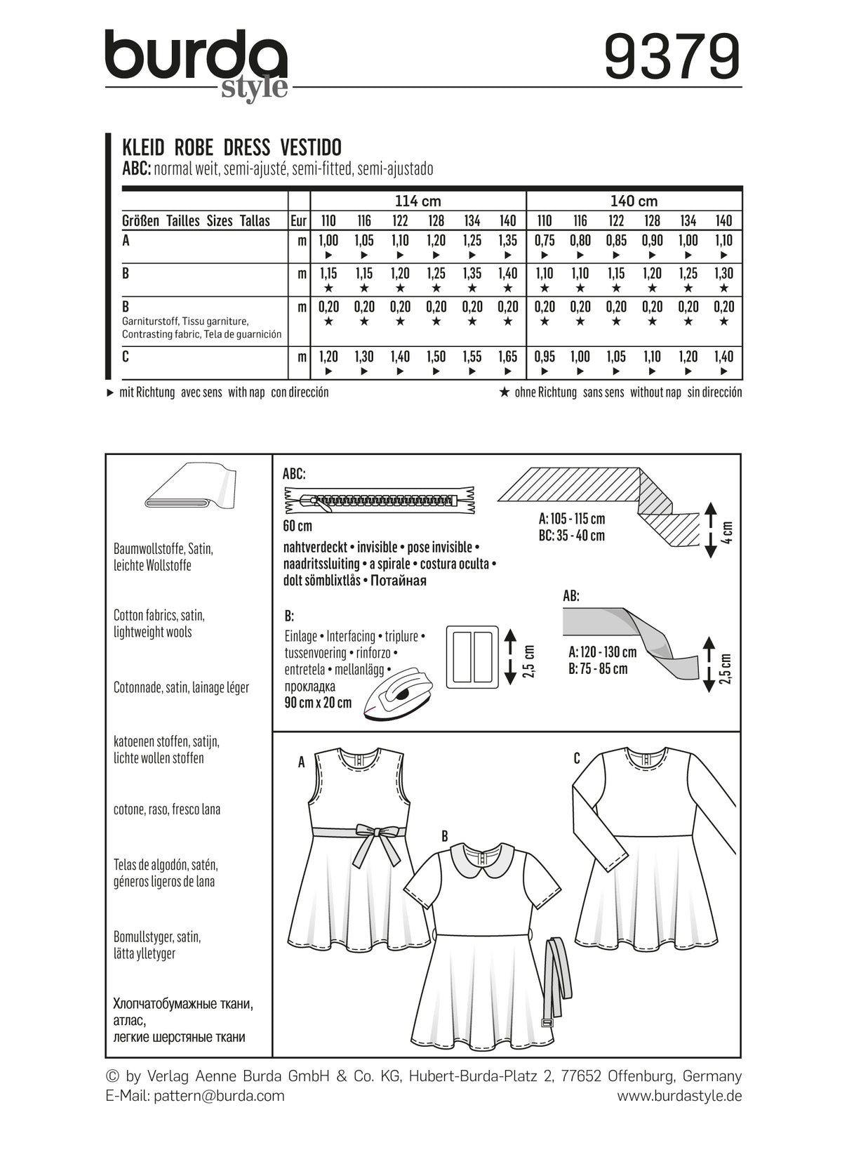 Patron Burda n°9379 – Robe pour enfant