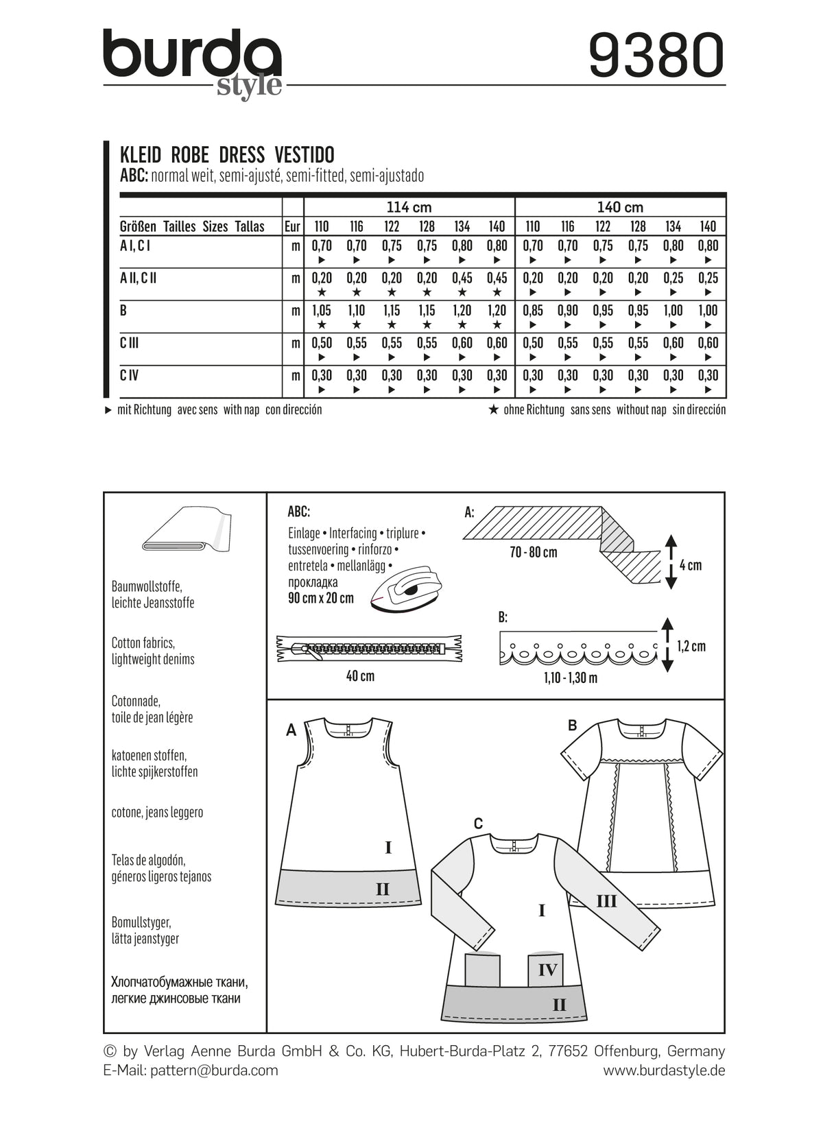 Patron Burda n°9380 – Robe pour enfant