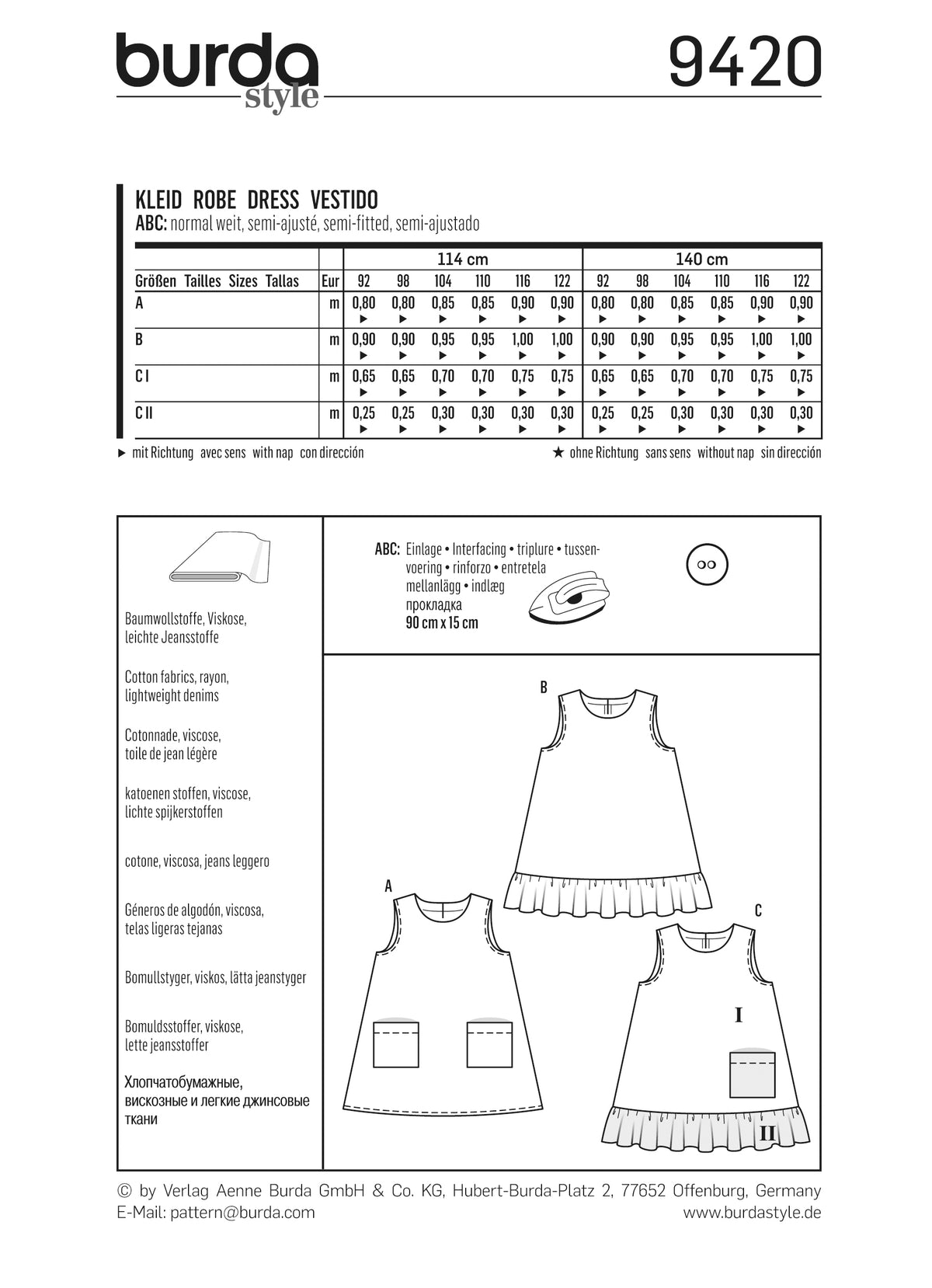 Patron Burda n°9420 – Robe chasuble pour enfant