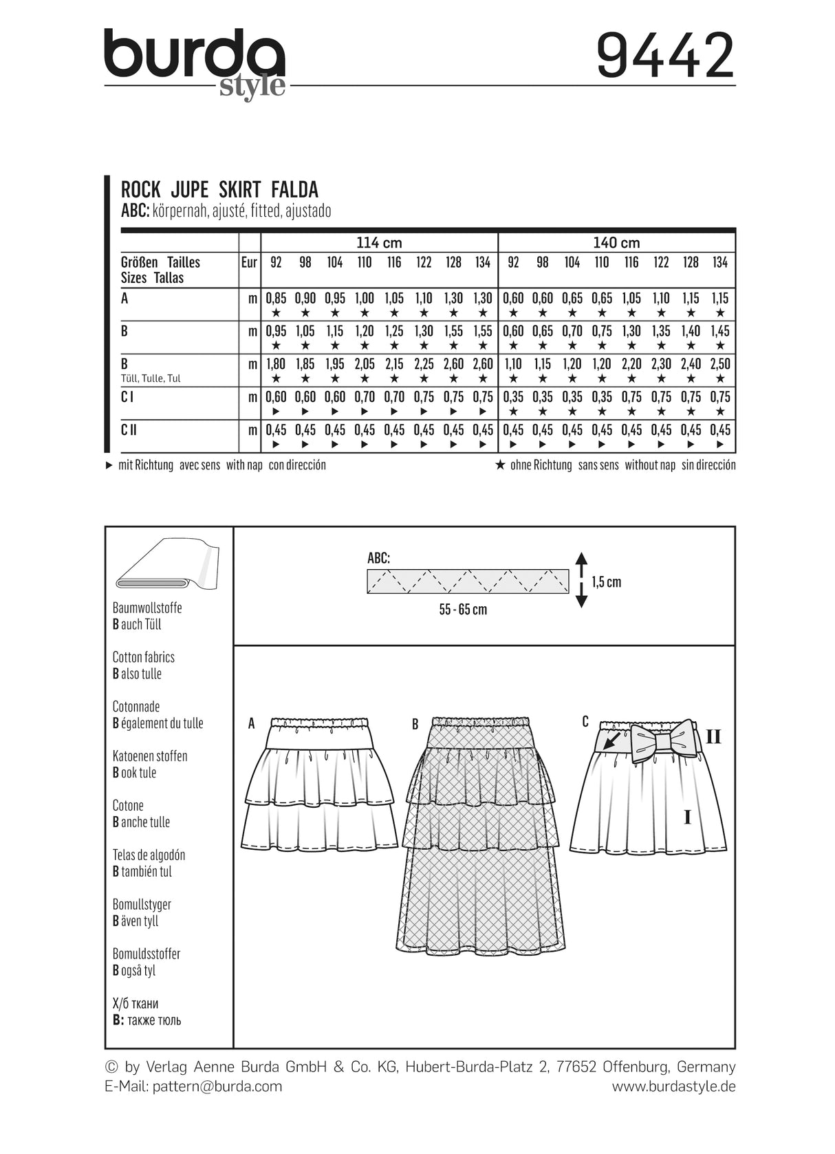 Patron Burda n°9442 – Jupe pour enfants