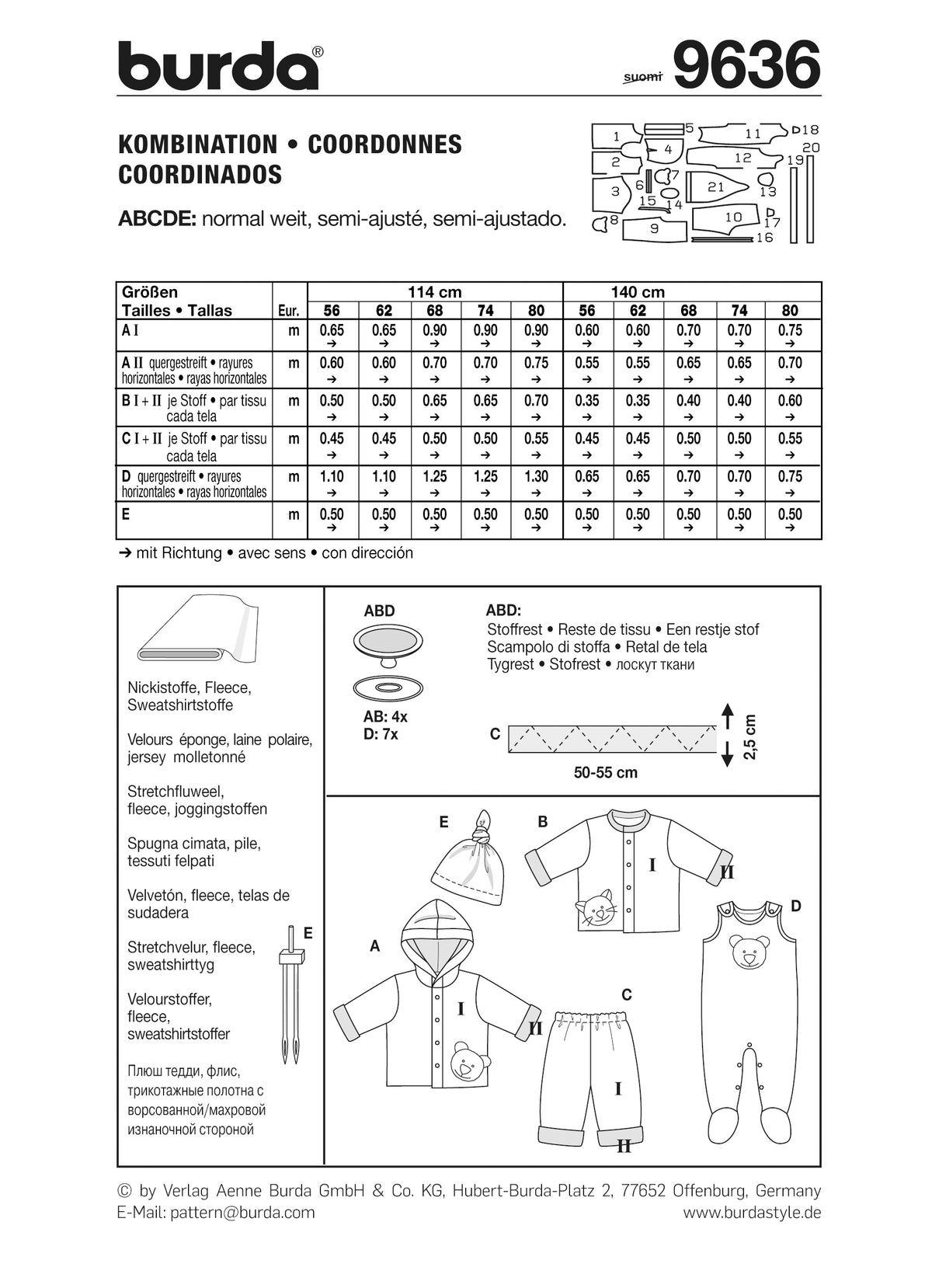 Patron Burda n°9636 – Ensemble pour bébé
