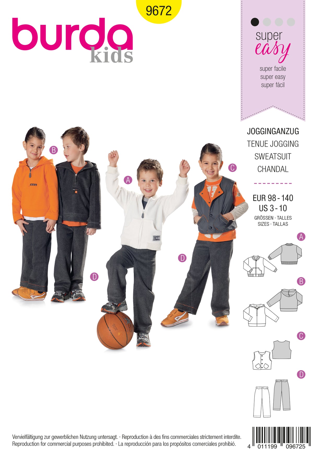 Patron Burda n°9672 – Ensemble de jogging pour enfants