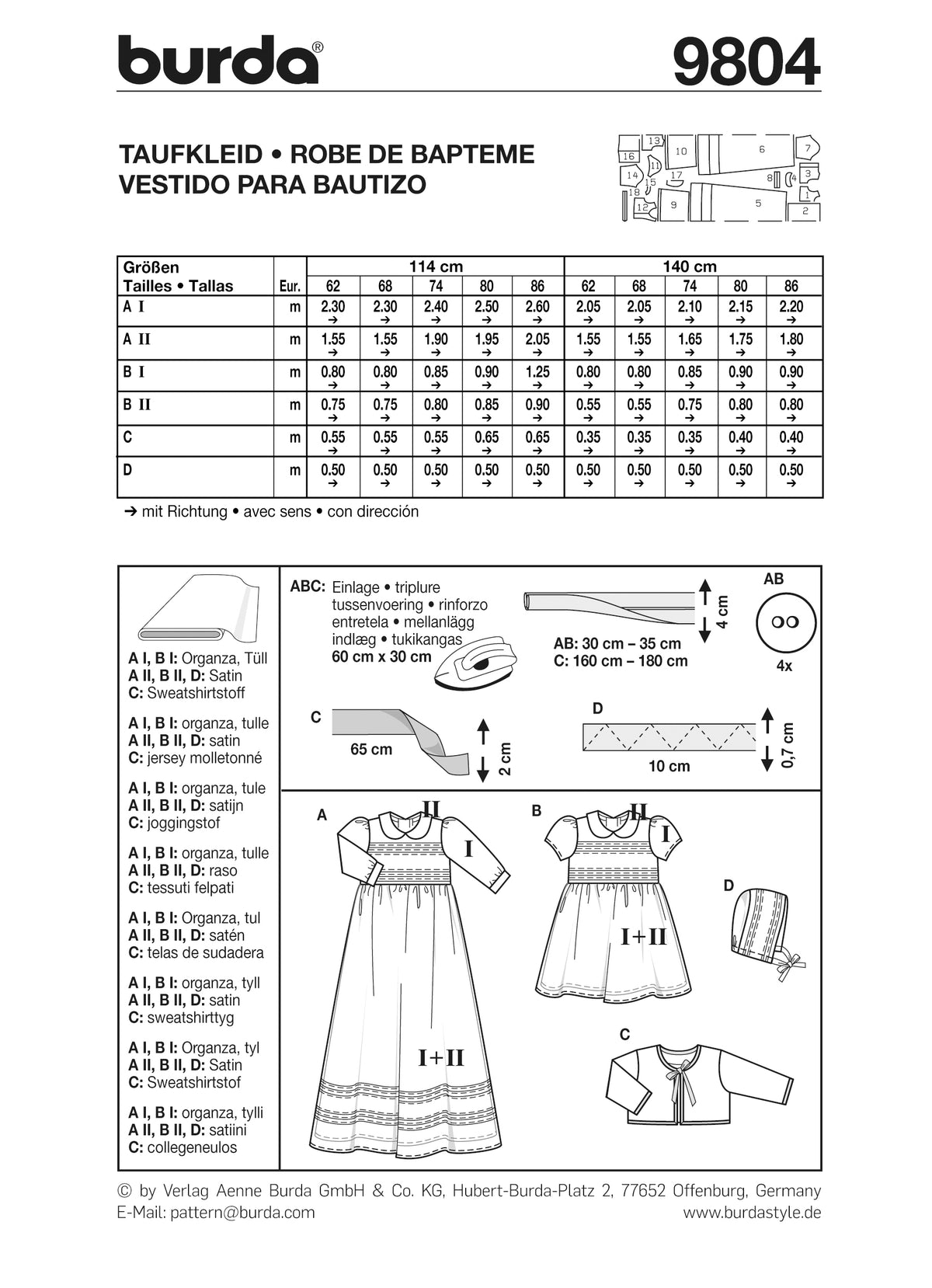 Patron Burda n°9804 – Robe de baptême pour bébé