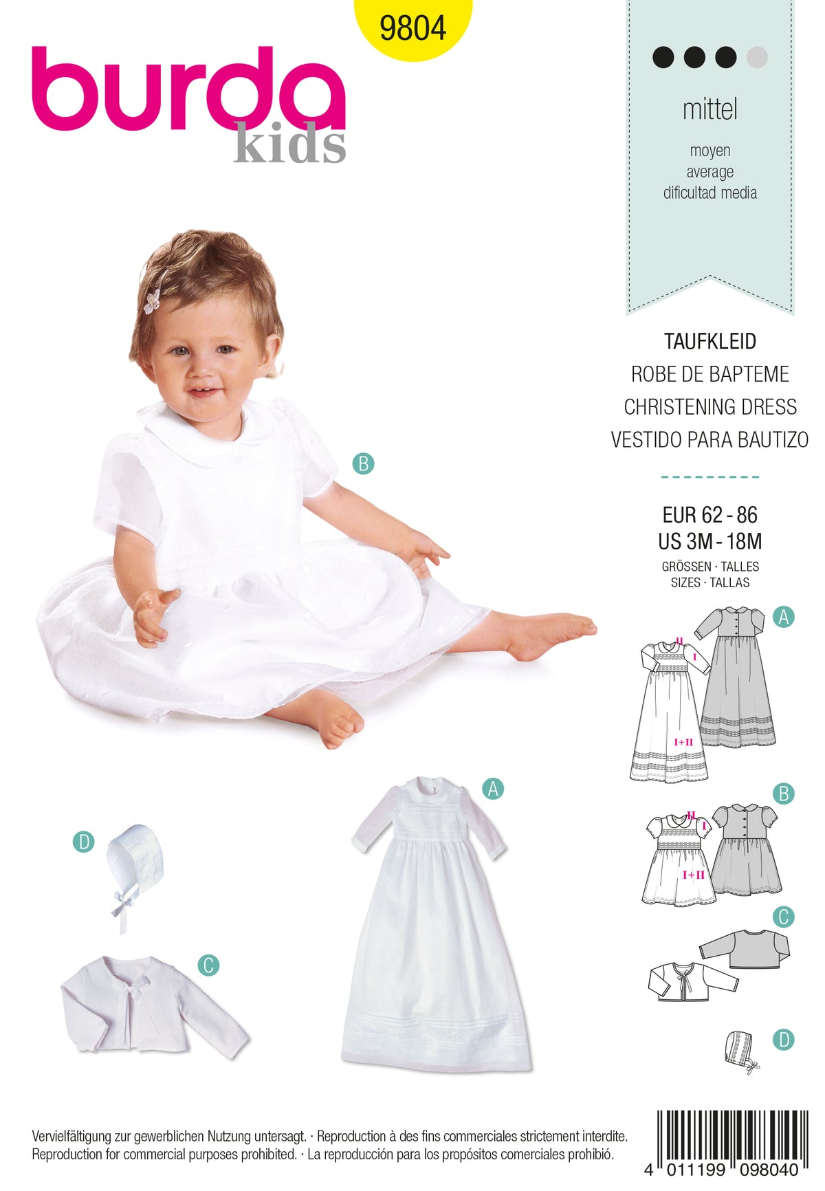 Patron Burda n°9804 – Robe de baptême pour bébé