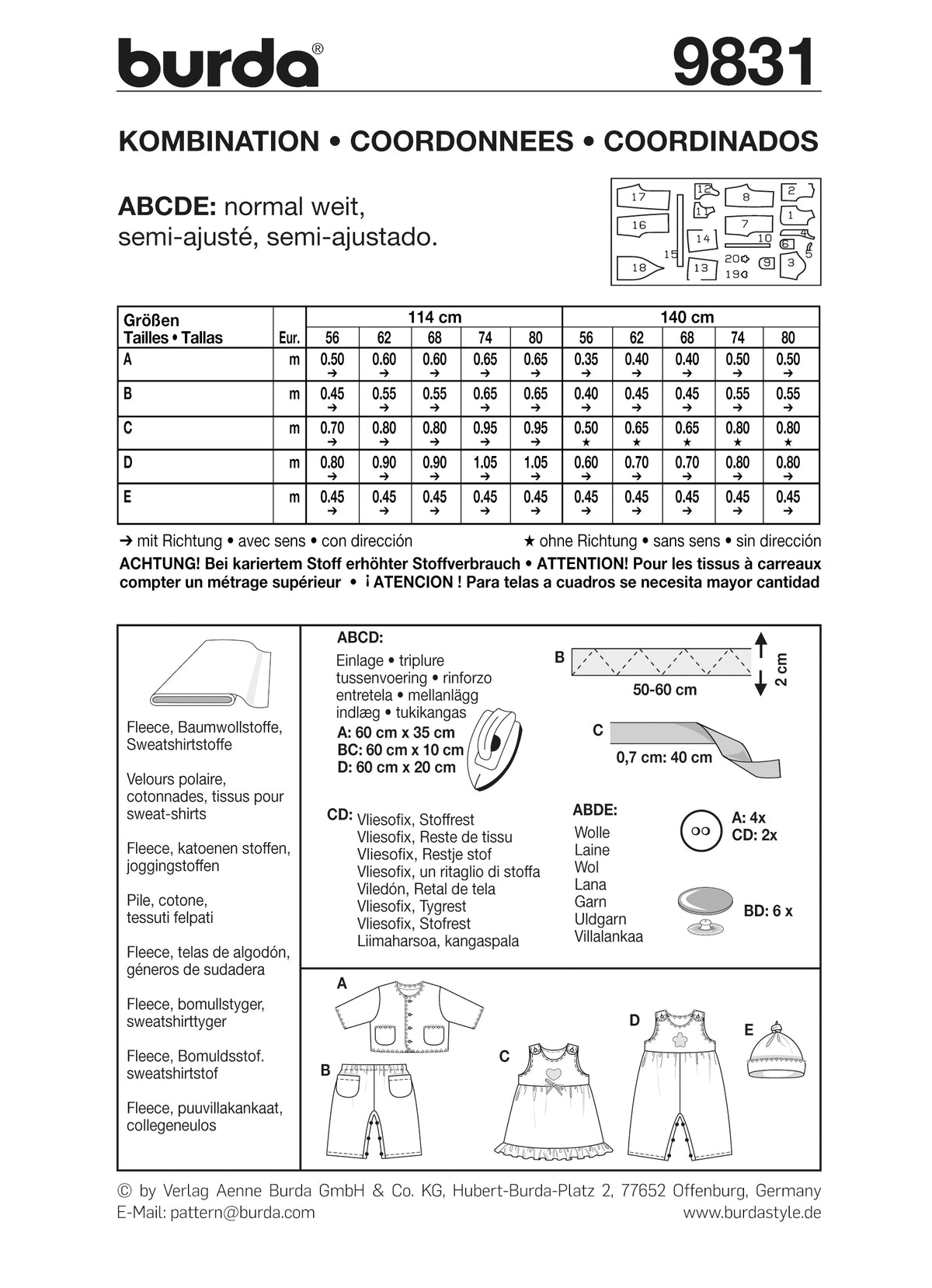 Patron Burda n°9831 – Ensemble pour bébé