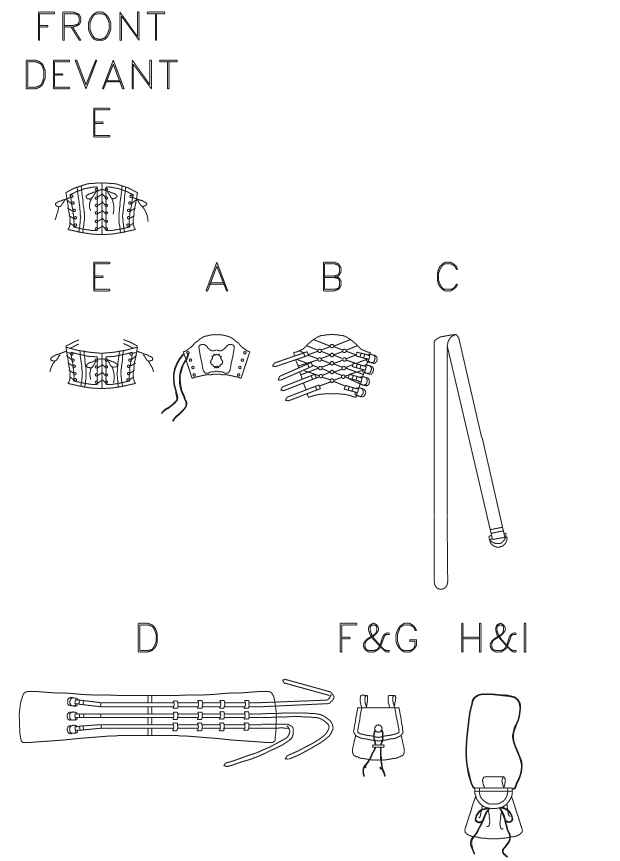 Patron Butterick n°5371 – Accessoires historiques : brassards, corsets, ceinture et pochettes