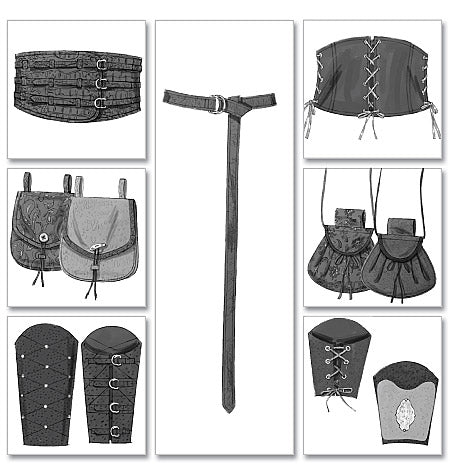 Patron Butterick n°5371 – Accessoires historiques : brassards, corsets, ceinture et pochettes