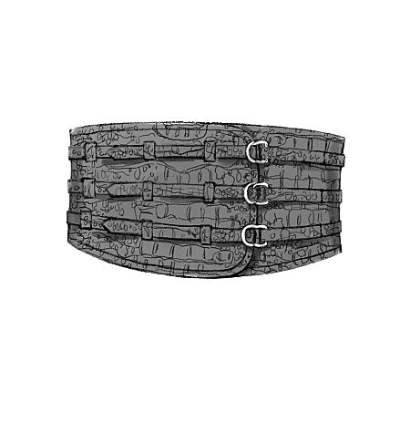 Ceinture noire à effet croco avec trois rangées de sangles et boucles argentées.