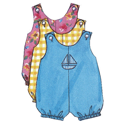 Patron Butterick n°5625 – Ensemble pour bébé : barboteuse, chasuble, culotte et chapeau