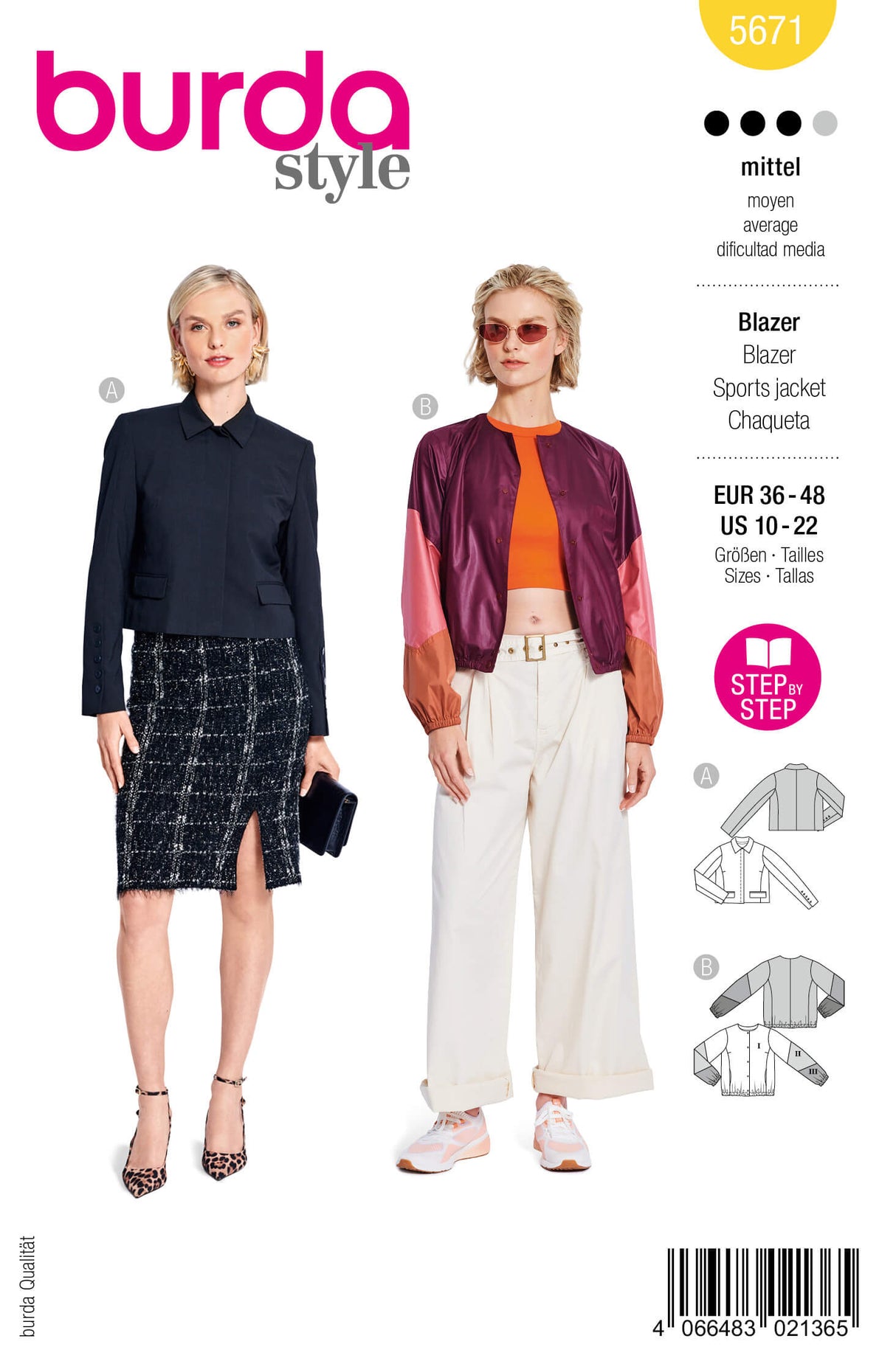 Patron Burda 5671 – Veste structurée et blouson sportif femme