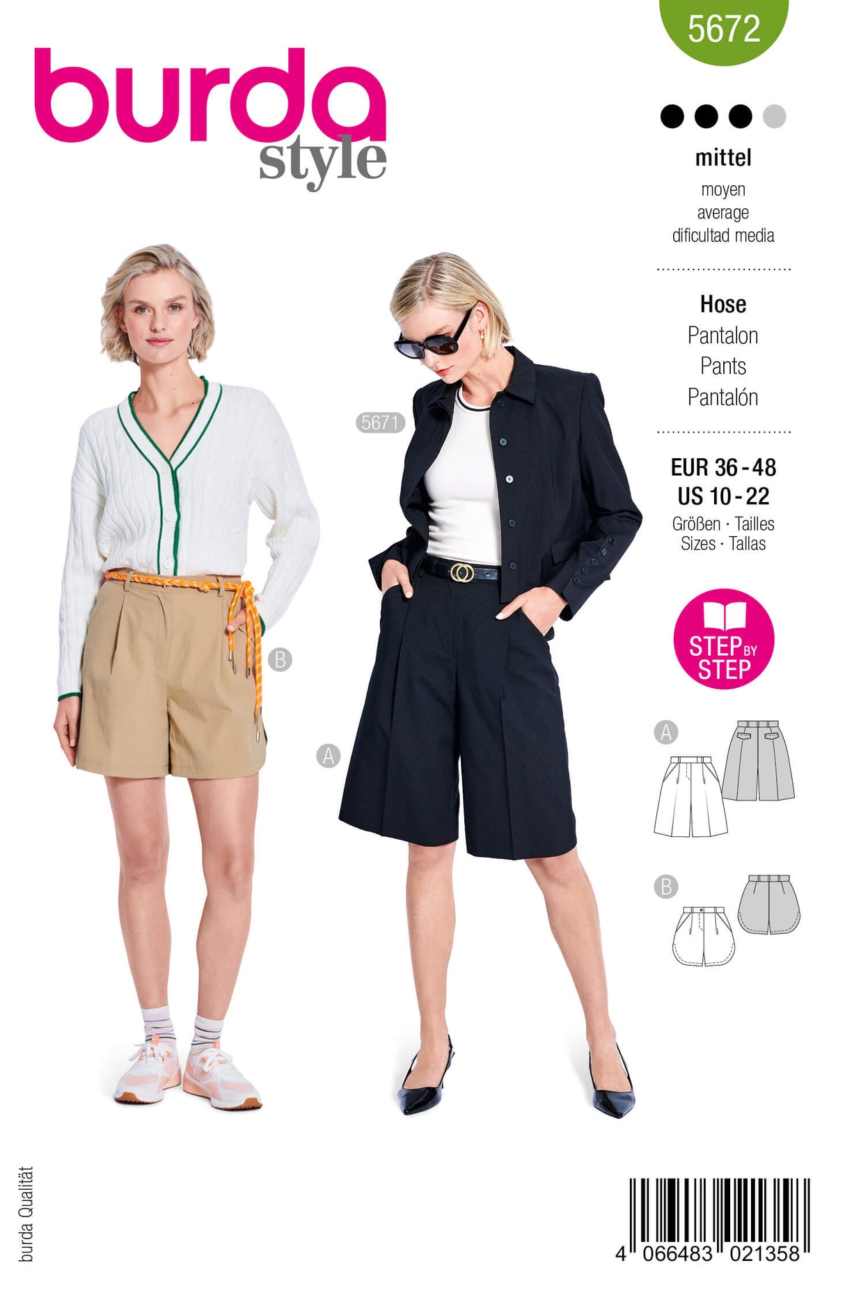 Patron Burda 5672 – Short et bermuda femme élégants