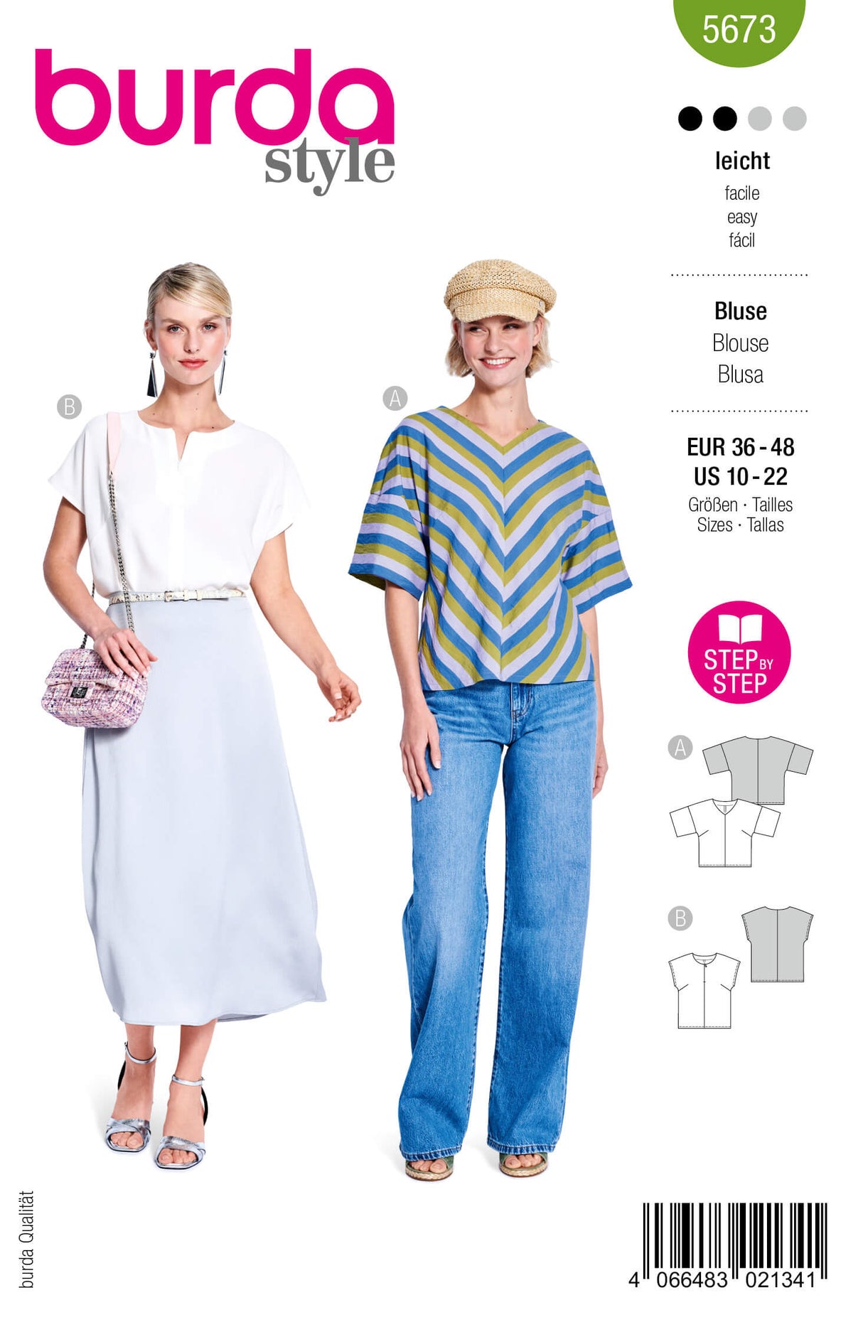 Patron Burda 5673 – Chemisier femme élégant à manches variées