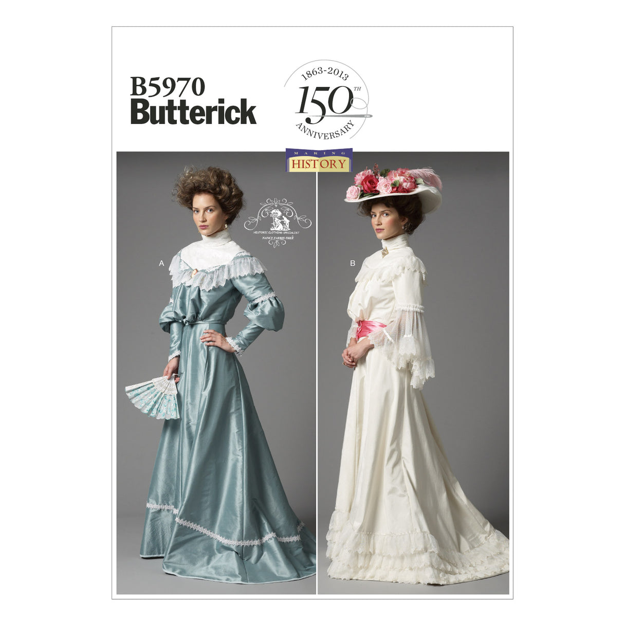 Patron Butterick n°5970 – Ensemble historique : haut ajusté, jupe longue et ceinture