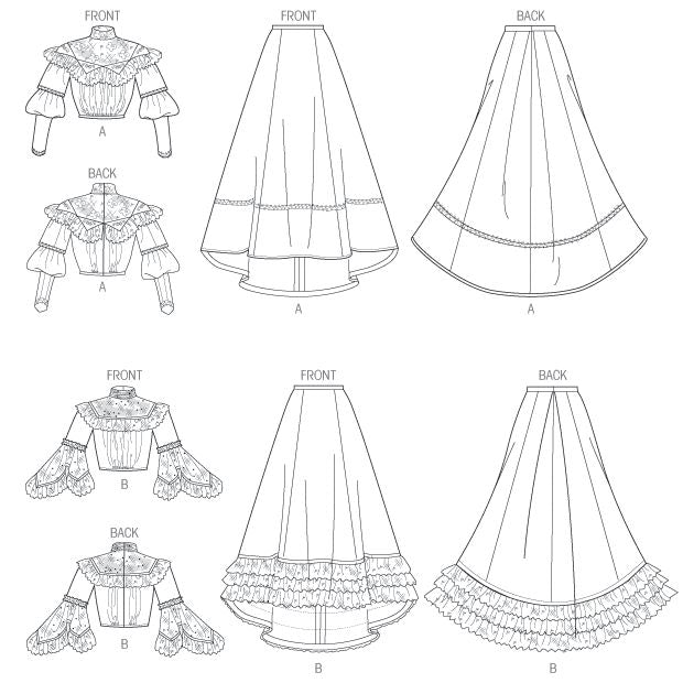 Patron Butterick n°5970 – Ensemble historique : haut ajusté, jupe longue et ceinture