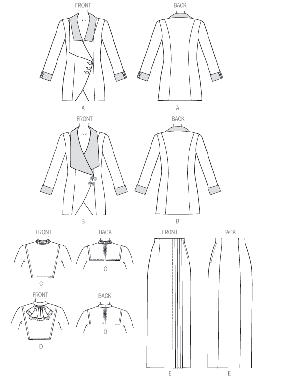 Patron Butterick n°6108 - Veste, bavette et jupe