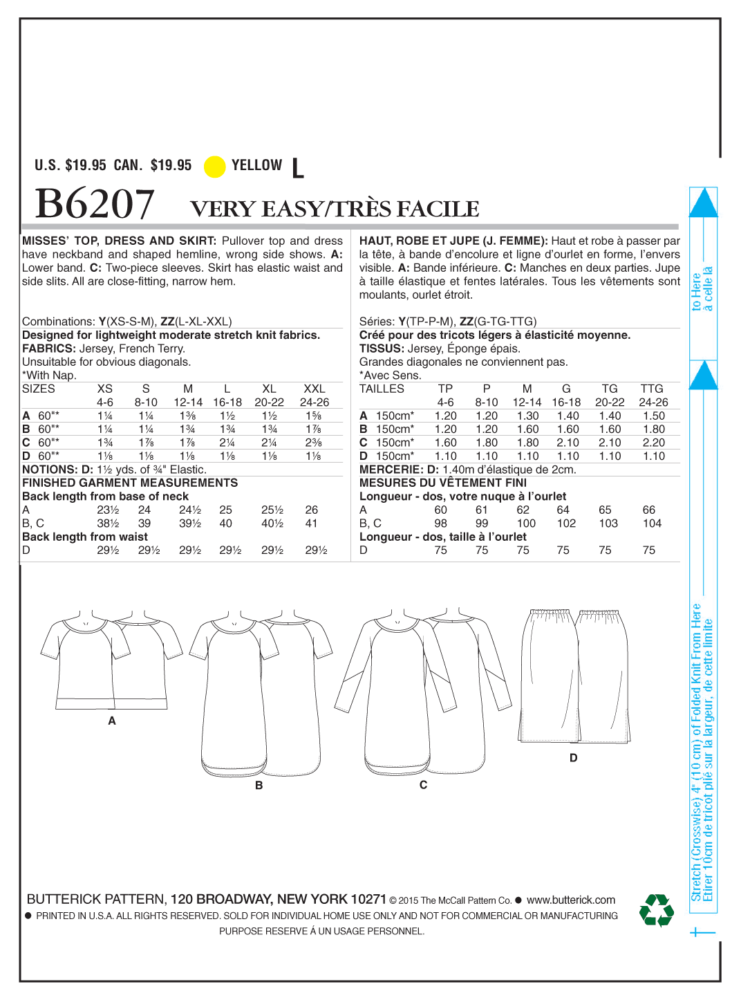 Patron Butterick n°6207 - Haut, robe et jupe