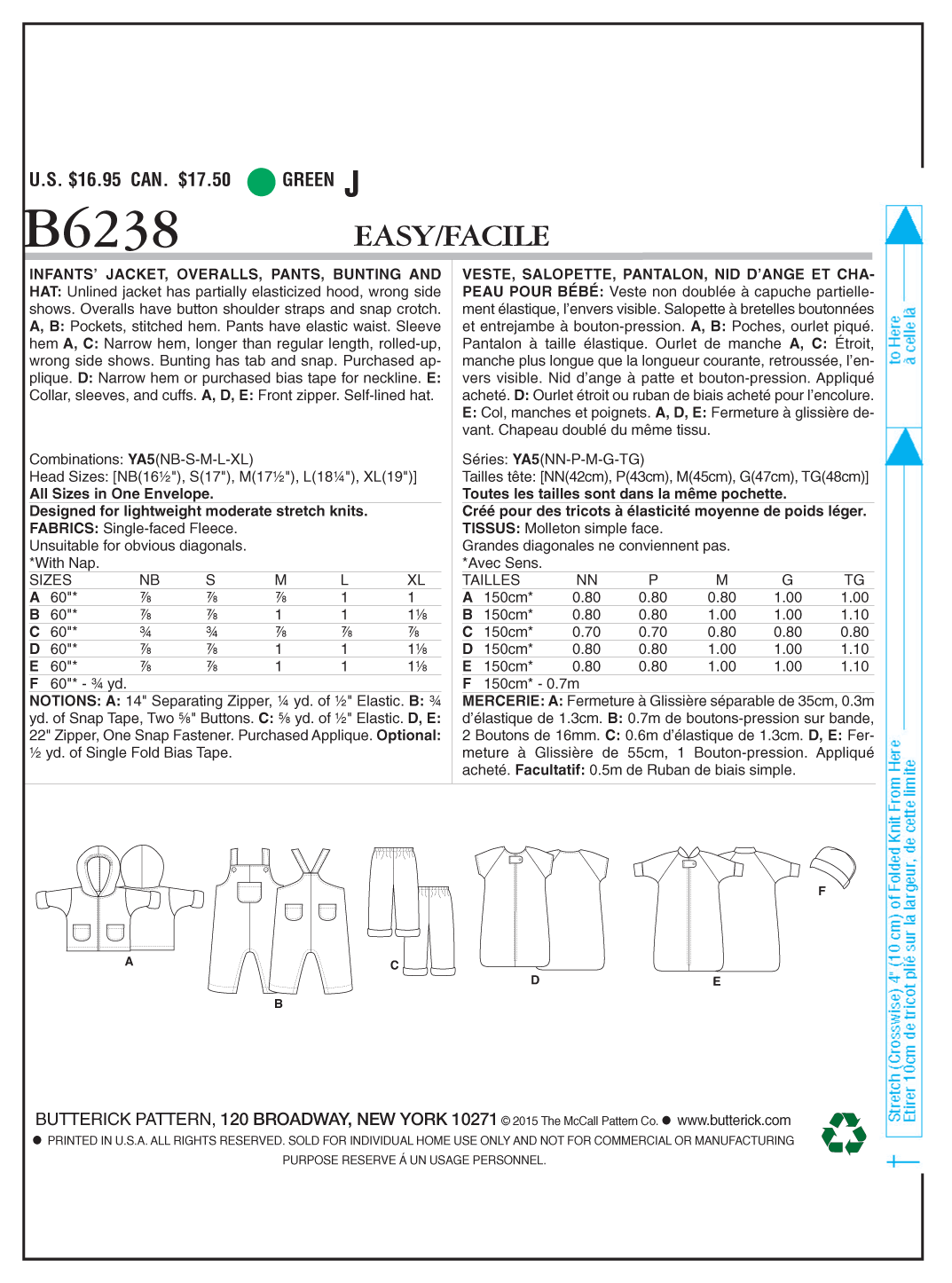 Patron Butterick n°6238 - Ensemble pour bébé