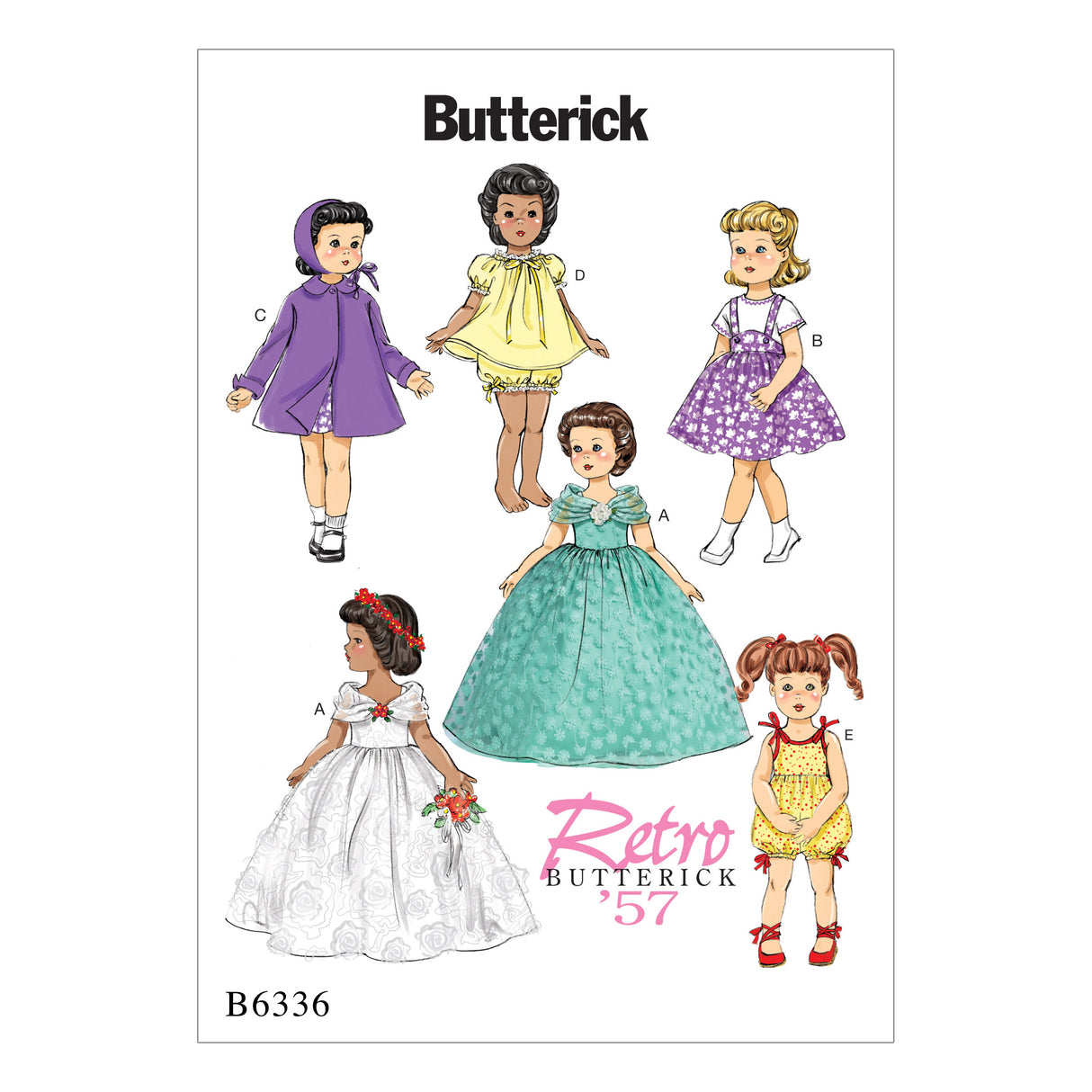 Patron Butterick n°6336 - Tenues rétro pour poupée de 46 cm
