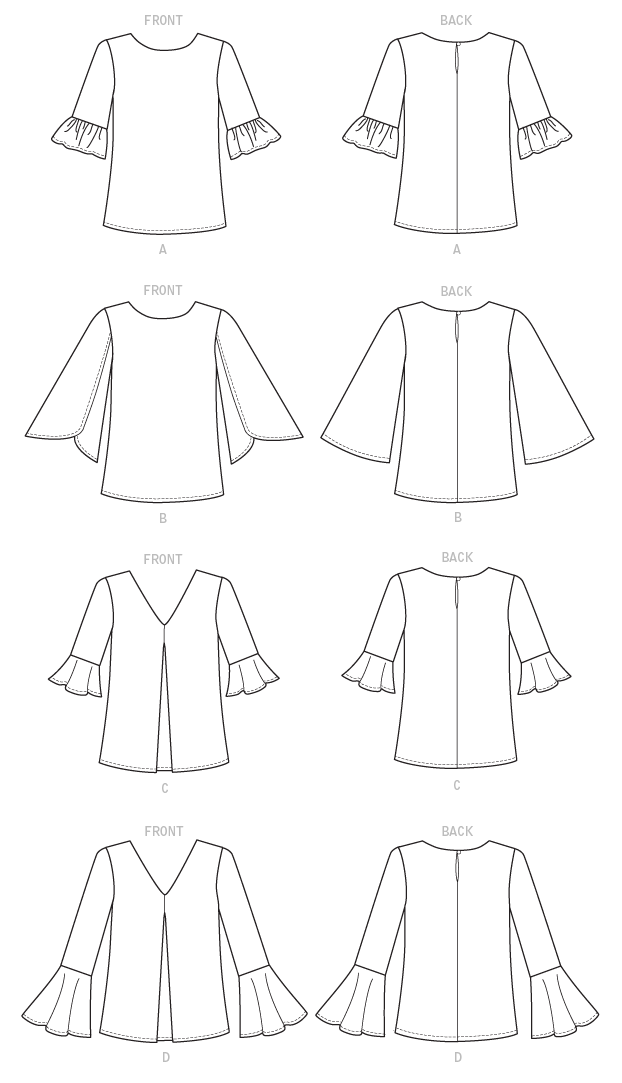 Patron Butterick n°6456 - Haut ample avec manches tulipe ou à volants