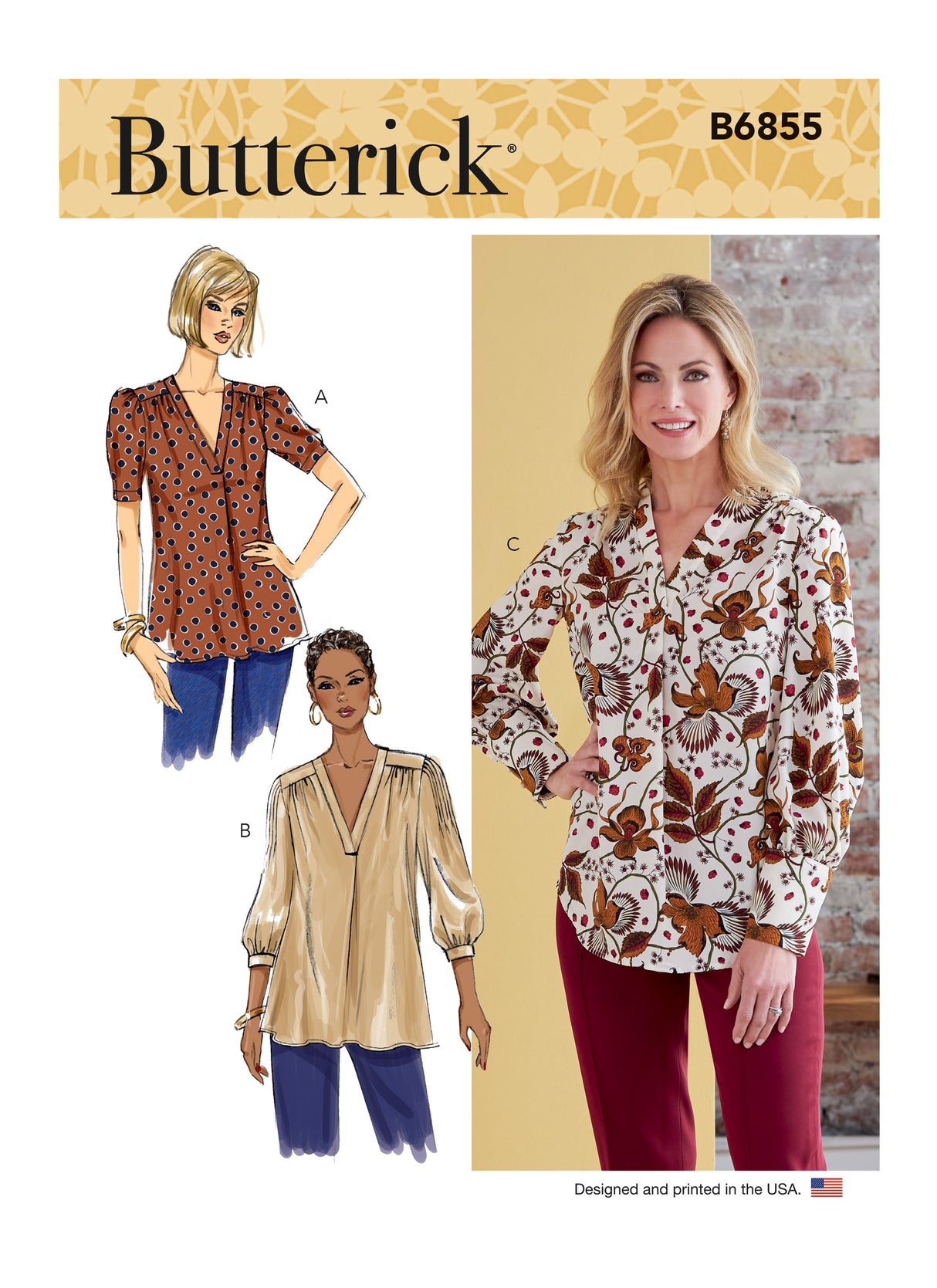 Patron Butterick n°6855 - Haut à encolure en V avec pli central