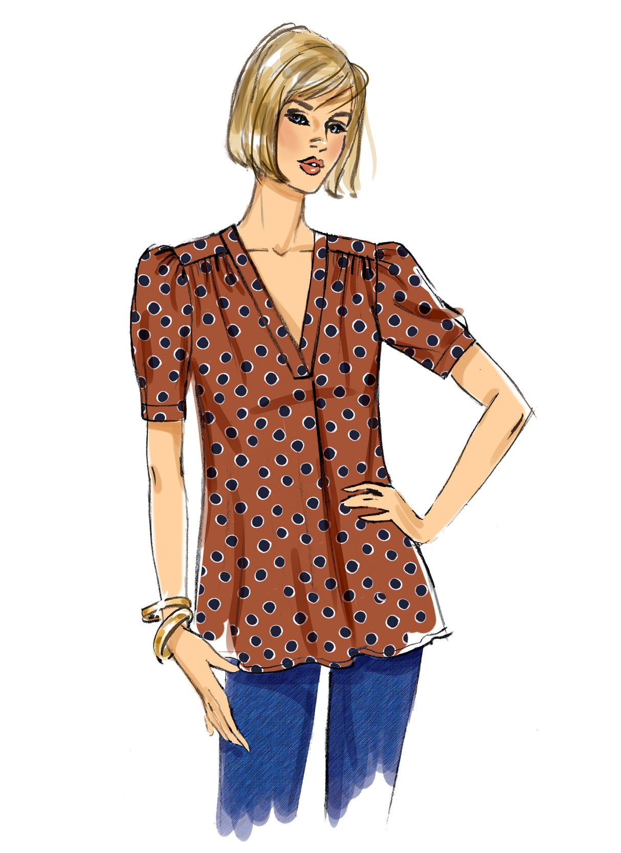 Patron Butterick n°6855 - Haut à encolure en V avec pli central