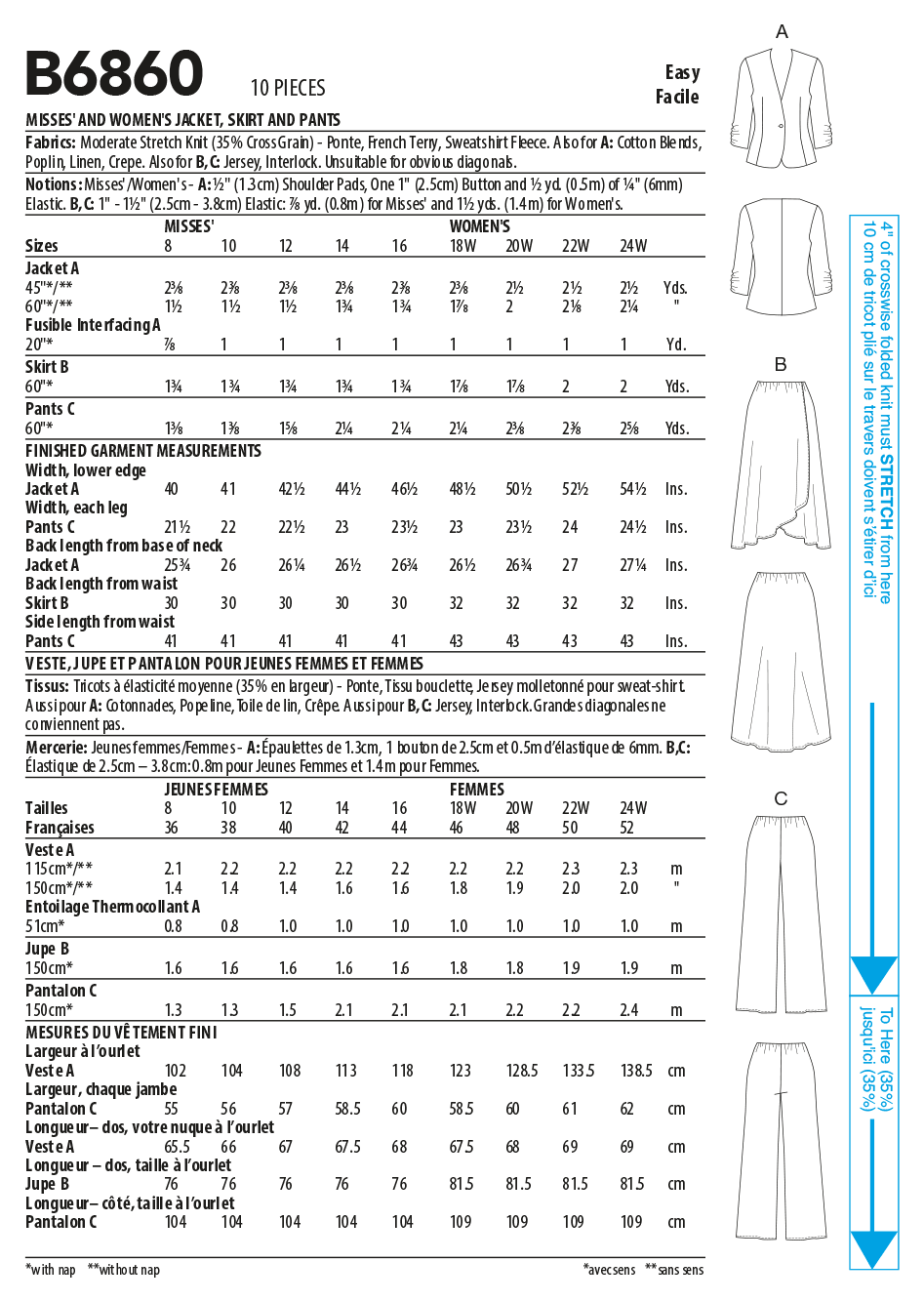 Patron Butterick n°6860 - Veste, jupe et pantalon