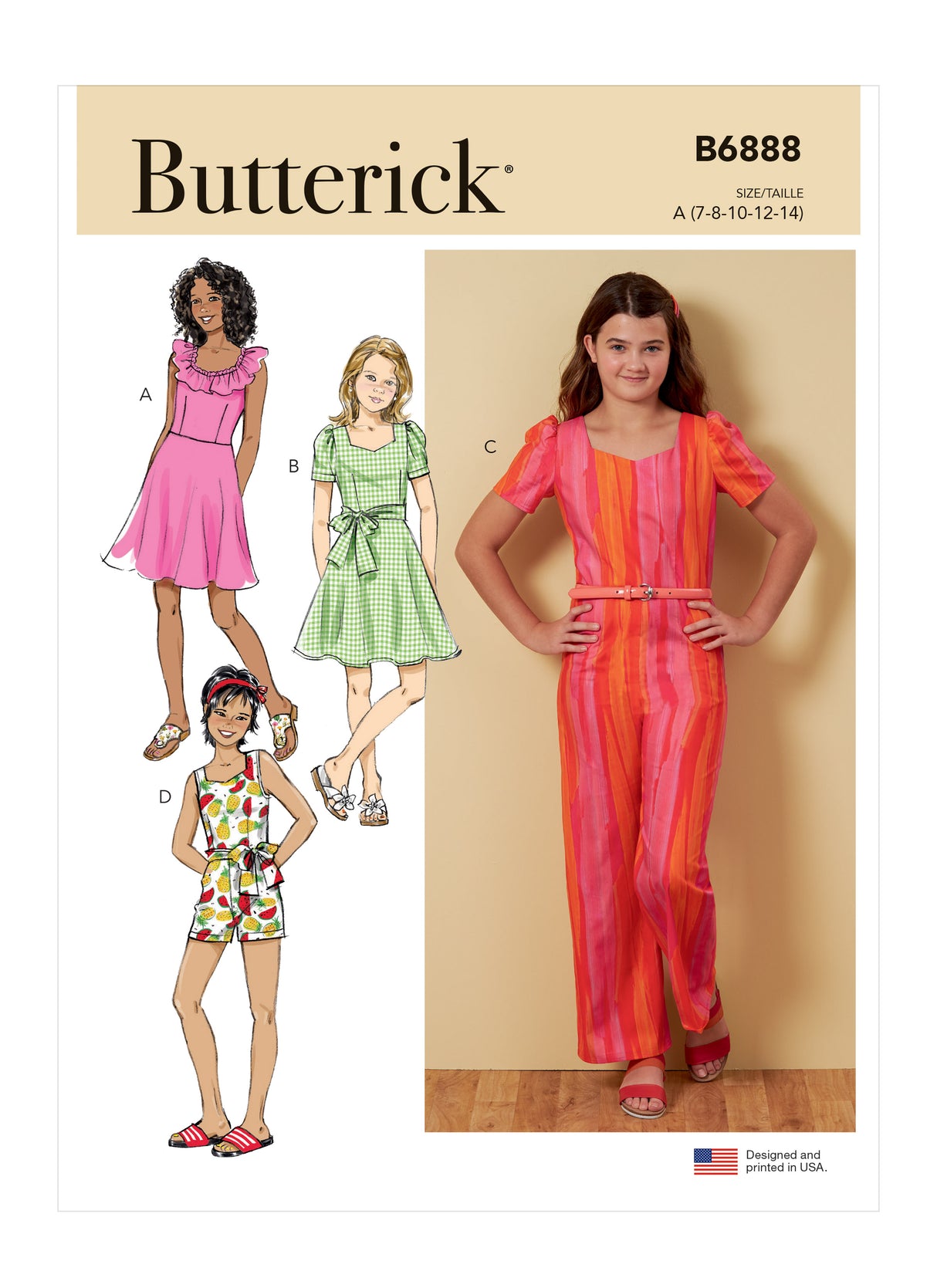 Patron Butterick n°6888 - Robe, combinaison et barboteuse pour fille