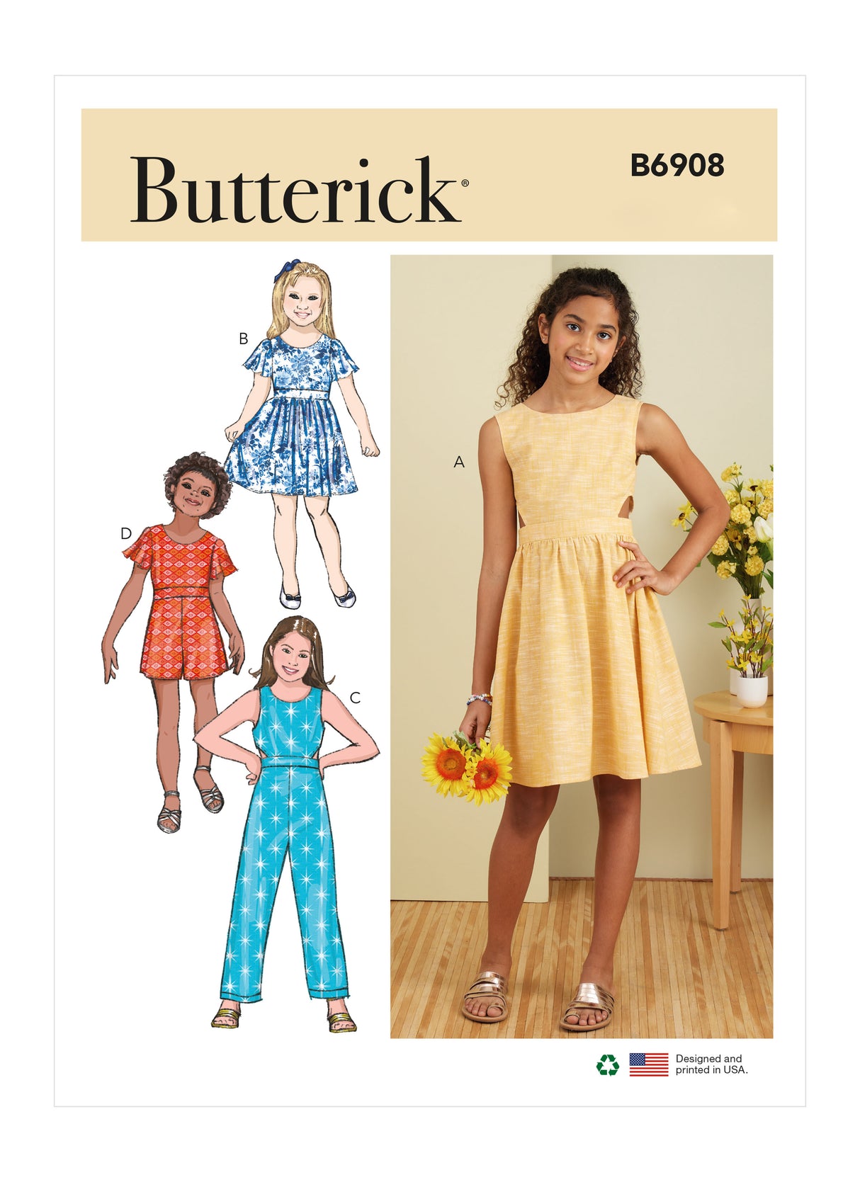 Patron Butterick n°6908 – Robe, combinaison et barboteuse pour enfants