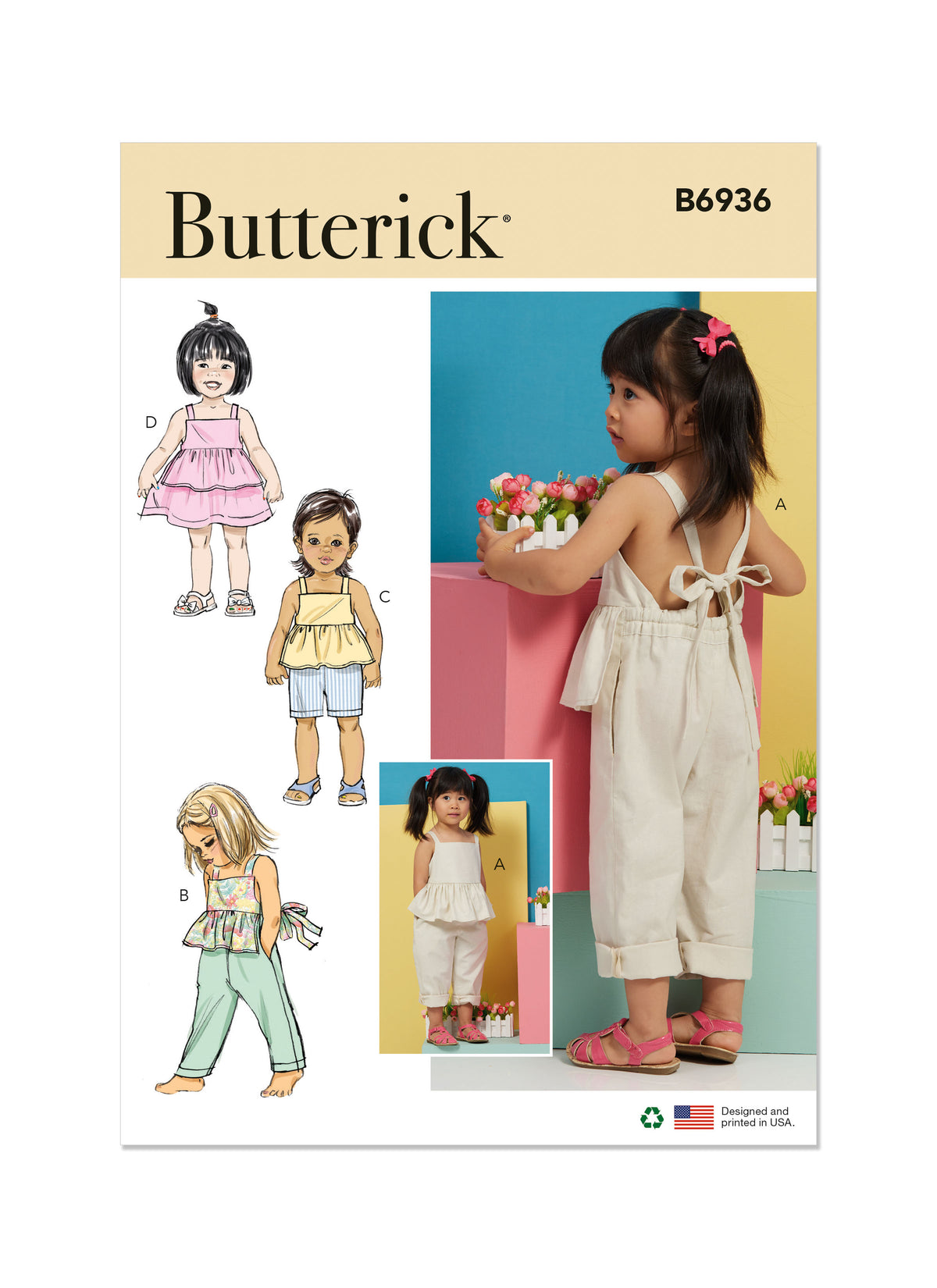 Patron Butterick n°6936 – Salopette et robe pour tout-petits